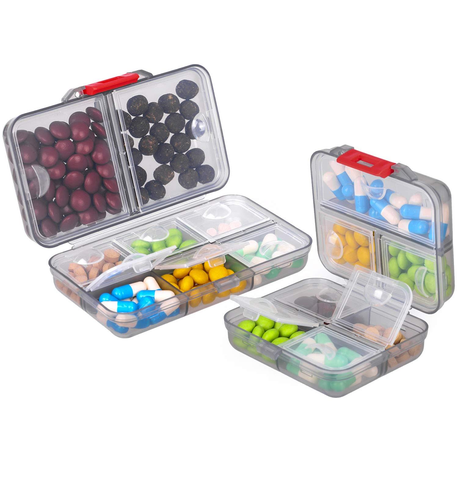 2 Pack Travel Pill Organizer - Portable Medication & Supplement Case - Moistureproof 7+8 Compartment Pill Box for Pocket or Purse (Large & Small Black - Buy Online on GoSupps.com