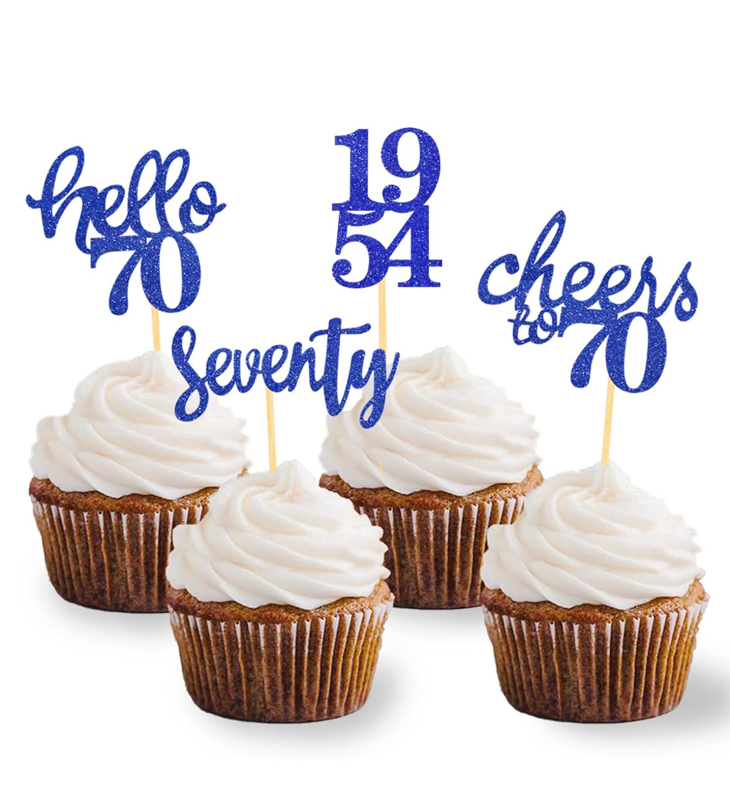 24-Piece Glitter 70th Birthday Cupcake Toppers & Decorations | 1954 Party Accessories | Blue Cake Decoration - Buy Online on GoSupps.com