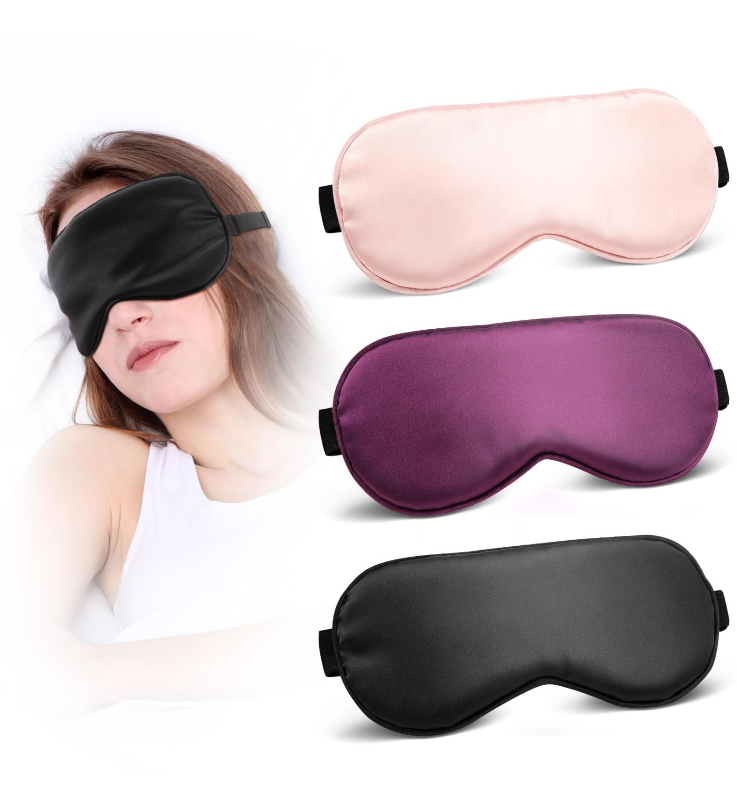 Buy 3PCS Light Blocking Sleep Masks | Adjustable Soft Silk Eye Covers for Travel & Sleeping | Pink Black Purple - Perfect for Men & Women - Buy Online on GoSupps.com
