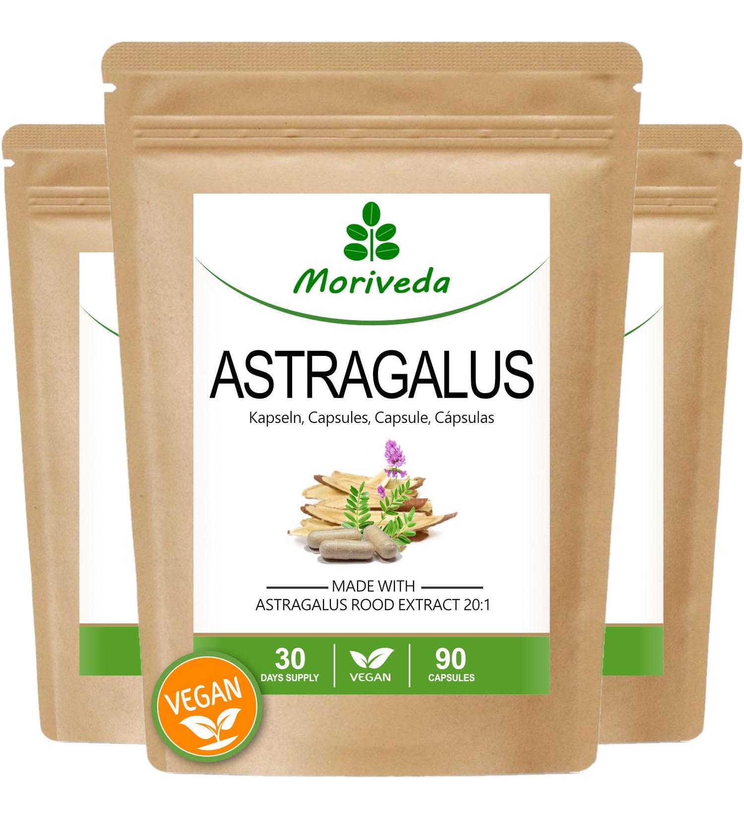 Astragalus in Capsule-1600mg of Root Powder with 112mg of Polysaccharides-Monthly Package-Immune System Anti-Aging Cardiovascular System-Vegan and Gluten Free-by MoriVeda 3x90 Pieces - Buy Online on GoSupps.com