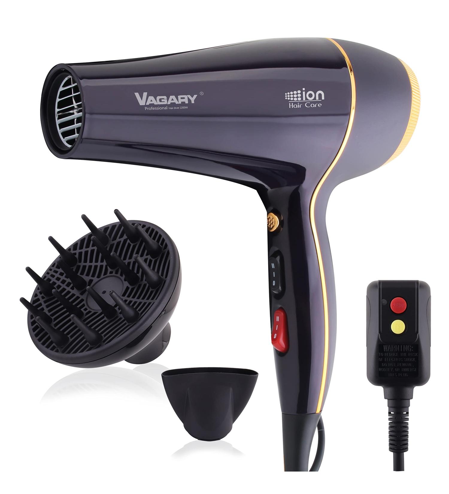 VAGARY Professional Salon Hair Dryer 2200w with Ionic Technology | Powerful AC Motor, Low Noise, 2 Speeds & 2 Heat Settings | Includes Diffuser & Concentrator - Buy Online on GoSupps.com