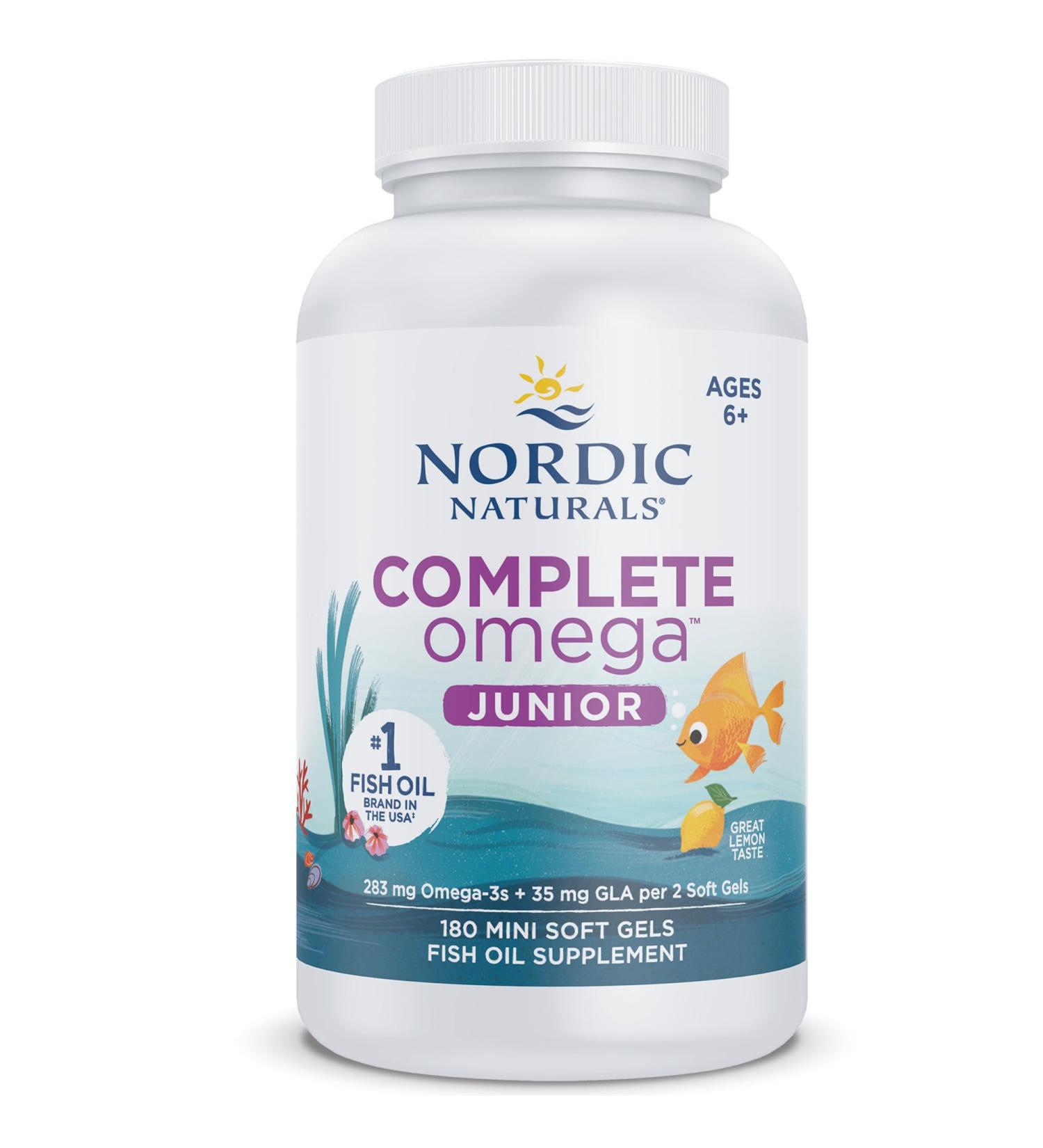 Nordic Naturals Complete Omega-3 JR 283mg Omega-3 for Kids Lemon Flavor with EPA and DHA 180 Soft Capsules Lab Tested Soy Free Gluten Free Non-GMO - Buy Online on GoSupps.com
