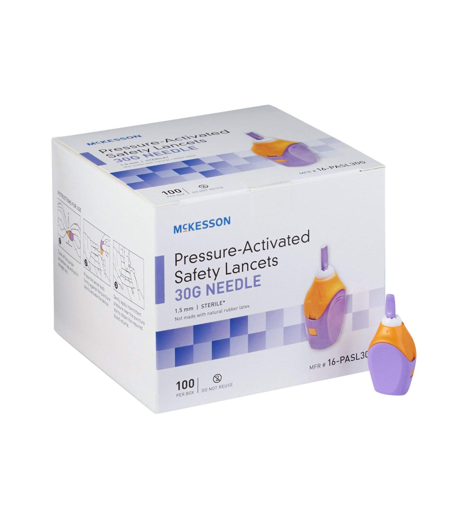 McKesson Safety Lancets 30G Sterile Pressure-Activated Needle 1.5mm 100 Count - Pack of 1 - Buy Online on GoSupps.com