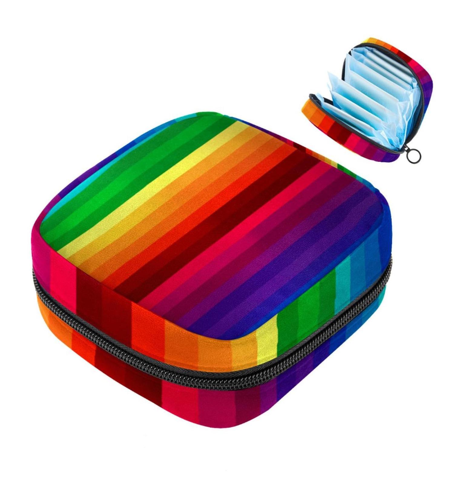 Colorful Rainbow Storage Bags for Women | Large Menstrual Cup Pocket & Zipper | Panty Liners Tampons & Period Inserts - Multicolored Design - Buy Online on GoSupps.com