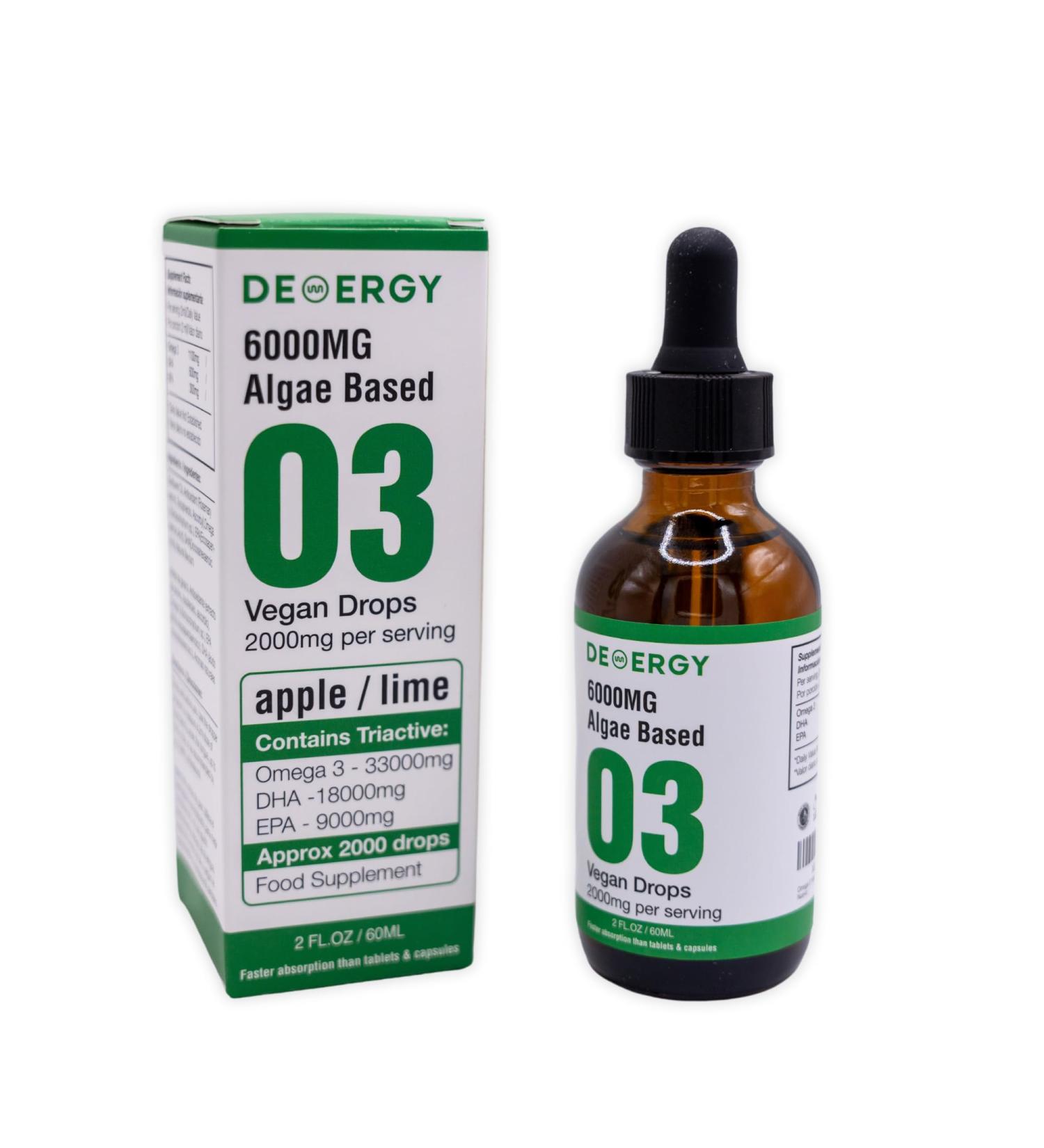  DEMERGY Omega 3 Vegan Soluble Drops 2000mg Seaweed Oil High Concentration Supplement (DHA + EPA 600 Mg) 2000 Clinically Proven Antioxidant Drops - Buy Online on GoSupps.com