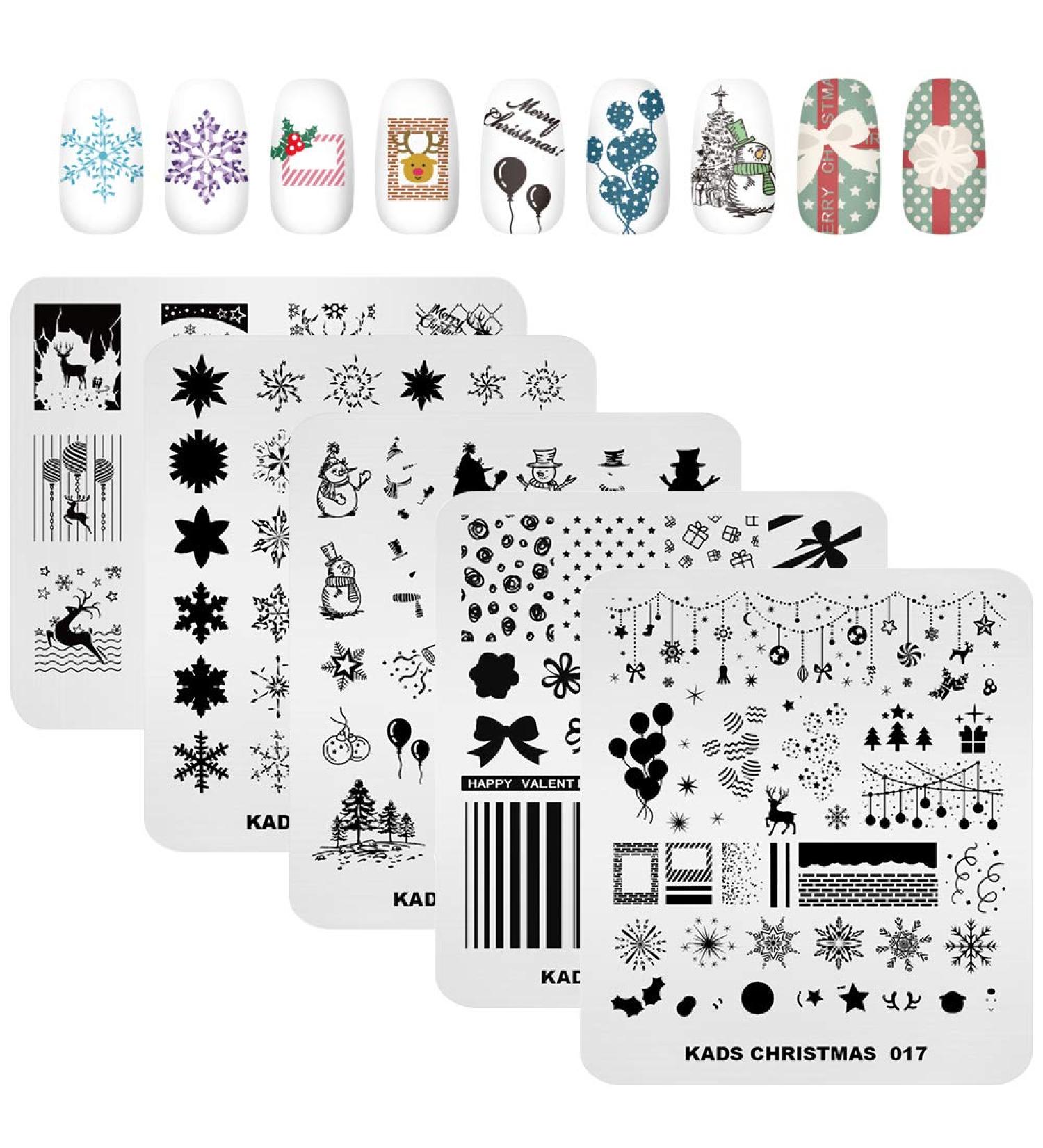 Shop Kads Nail Stamp Plate - Christmas Motifs for Stunning Nail Art | Snowflakes Santa Claus Christmas Trees & More - 5 Piece Set - Buy Online on GoSupps.com