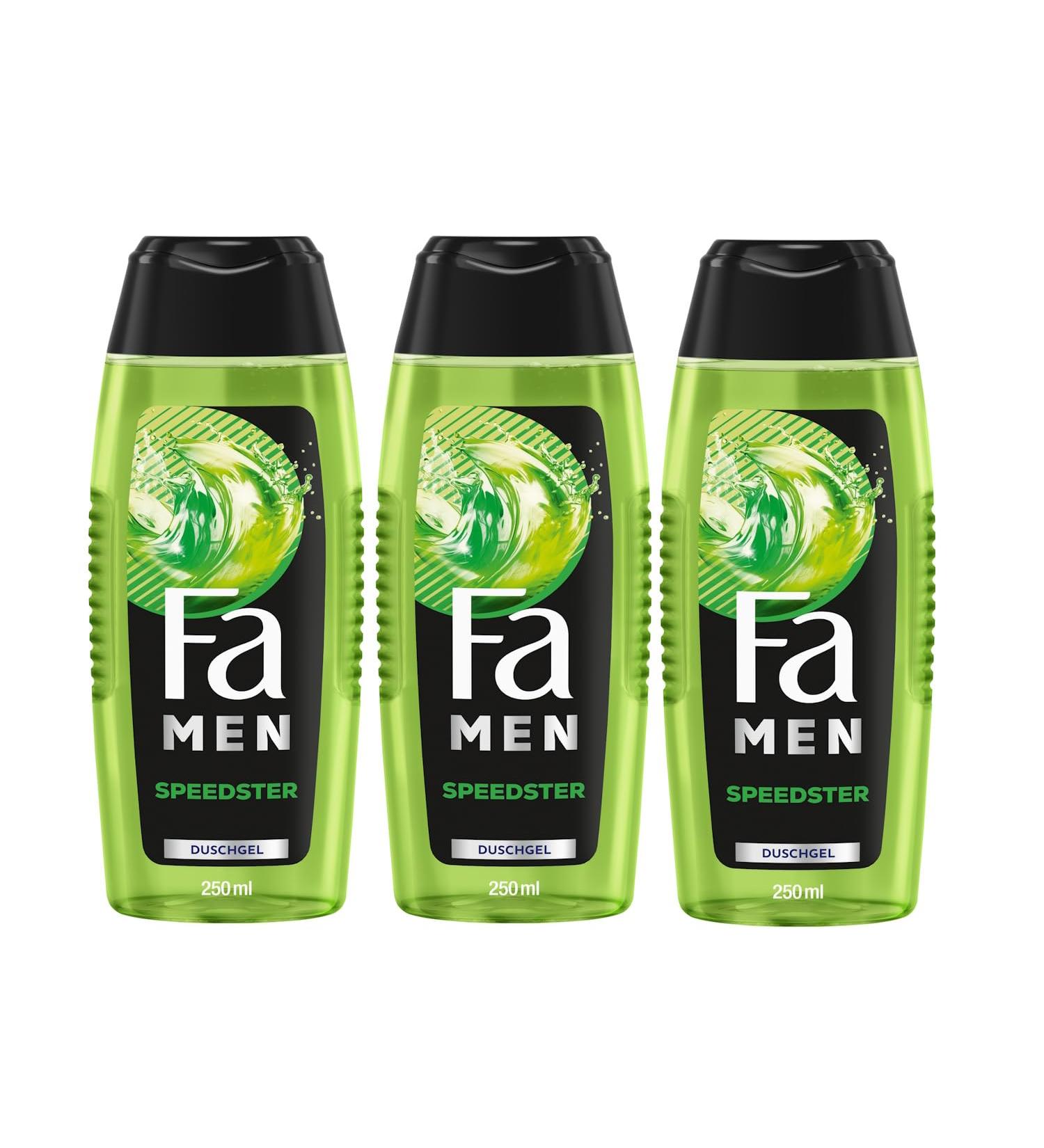 handle FA Shower Gel Men Speedster with taurine 3 x 250 ml 2in1 formula for body and hair activate your body mind & senses with the refreshing scent of citrus and lemongrass - Buy Online on GoSupps.com