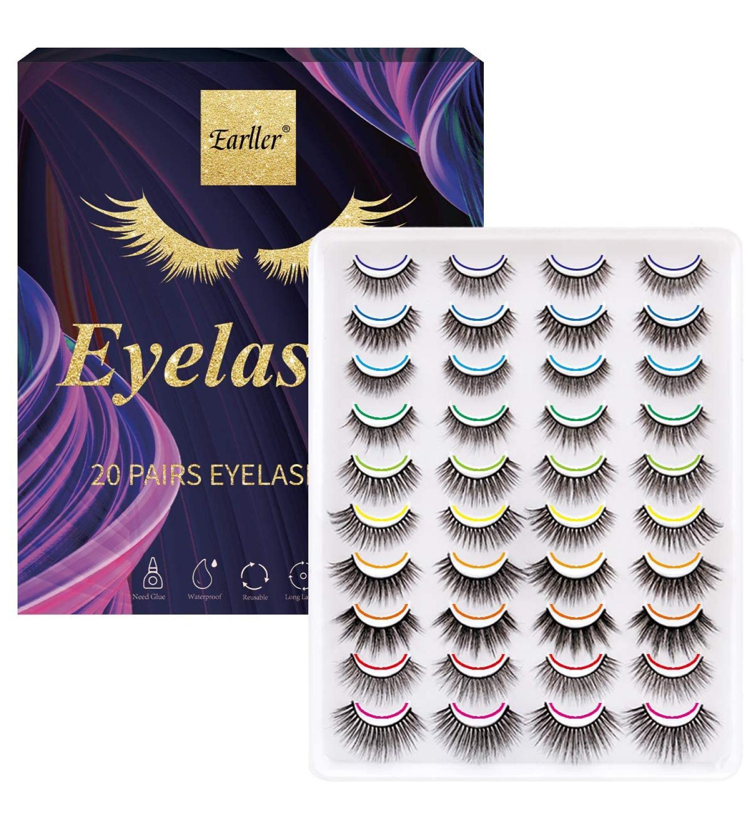 EARLLER 20 Pairs Faux Mink Fluffy Volume False Eyelashes - 10 Styles, Handmade Makeup Lashes Set with 3D and 5D Styles for Natural & Dramatic Looks - Reusable Pack of Short and Long Eyelashes - Buy Online on GoSupps.com