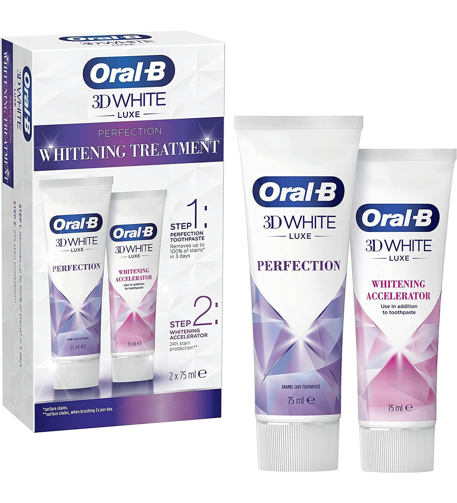 Oral-B 3D White Luxe Perfection Whitening Treatment Toothpaste & Accelerator 150 ml - Stain Removal Kit - Buy Online on GoSupps.com