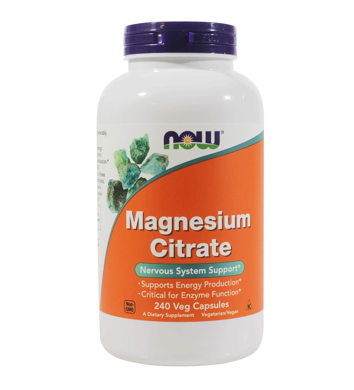 Now Foods Magnesium Citrate 240 Veg Capsules - Natural Supplement for Muscle Relaxation & Energy Support - Buy Online on GoSupps.com