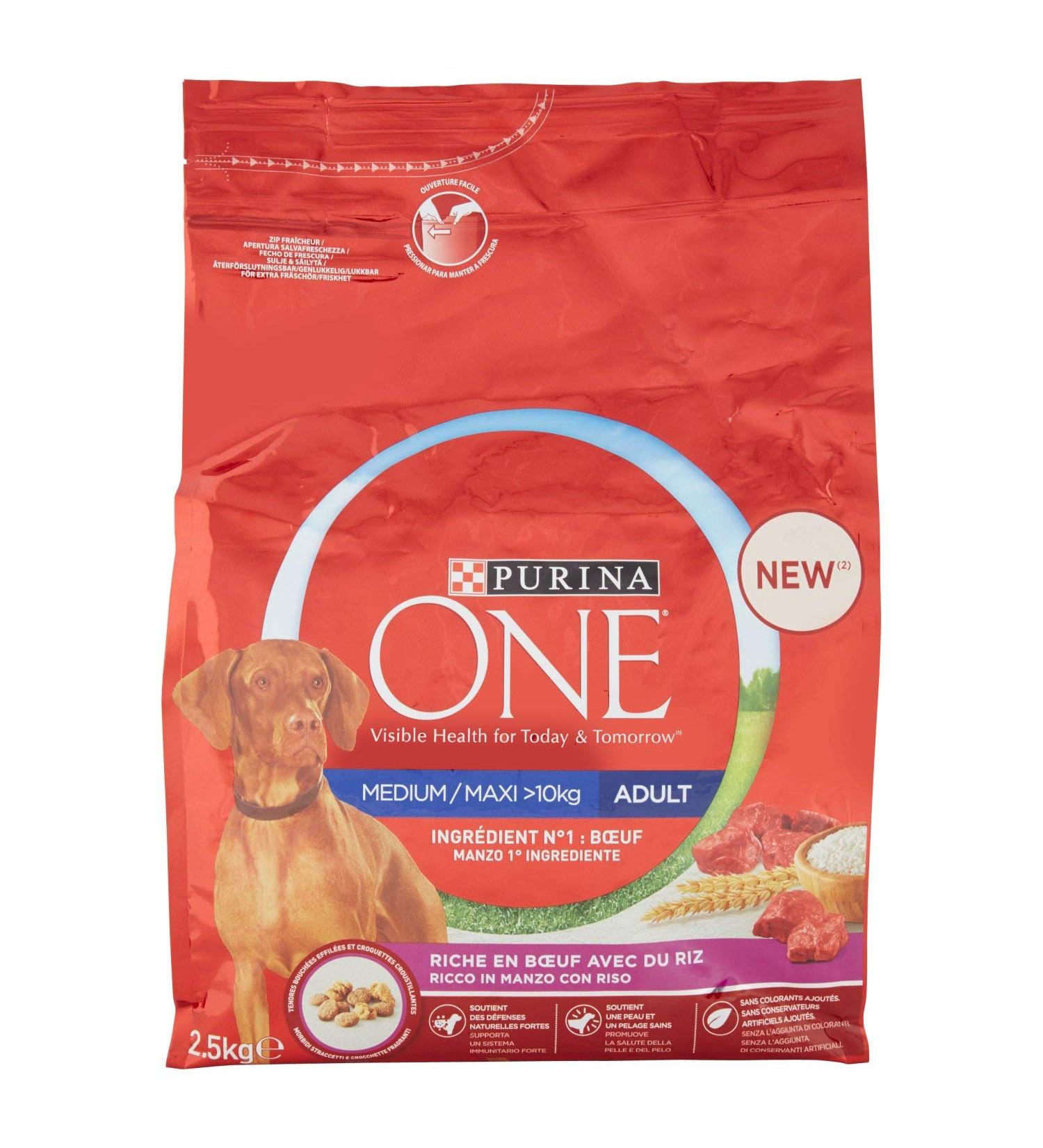 PURINA ONE MEDIUM MAXI Croquettes Rich in Beef with Rice for Adult Dogs 2.5 kg - Pack of 4 - Buy Online on GoSupps.com