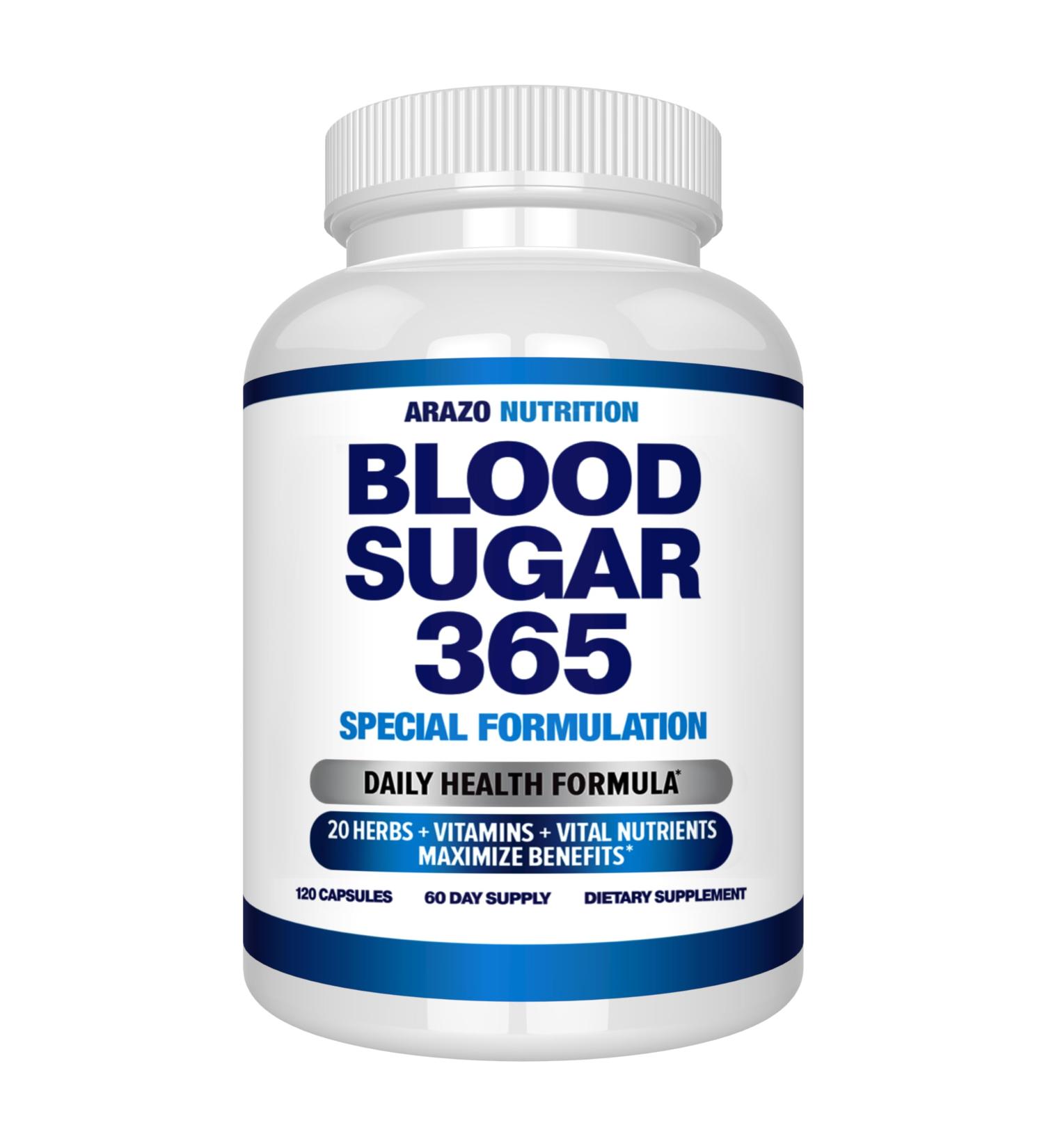 Arazo Nutrition Blood Sugar 365 Supplement Supports Healthy Energy Levels - 120 Herbal Pills - 60 Day Supply 120 Count (Pack of 1) - Buy Online on GoSupps.com
