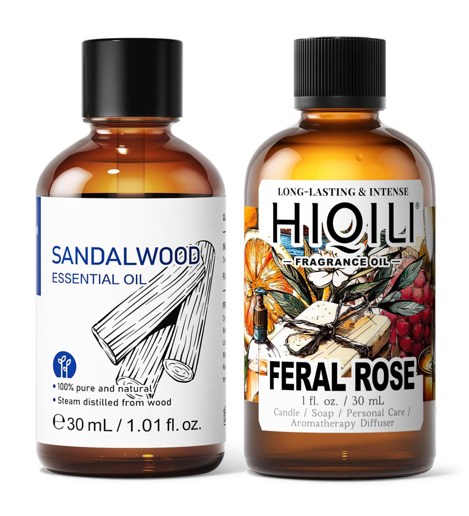 HIQILI 30ML Sandalwood Essential Oil & 30ML Feral Rose Fragrance Oil for DIY Diffuser - Buy Online on GoSupps.com