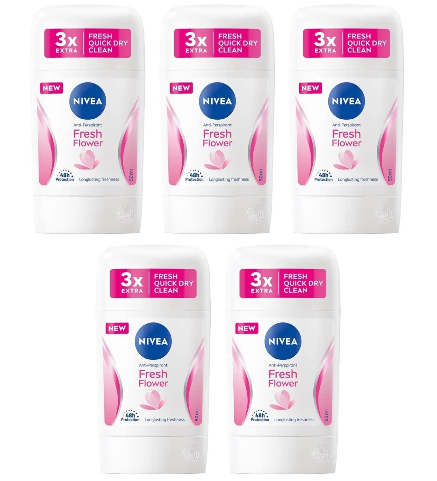 Nivea Fresh Flower Anti-perspirant Deodorant Solid Stick for Women 5x50ml - Pack of 5 - Buy Online on GoSupps.com