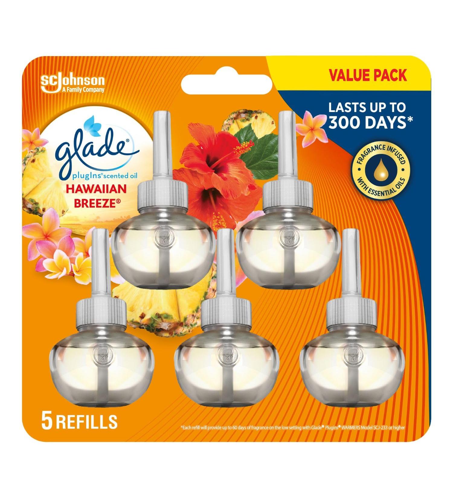 Glade PlugIns Air Freshener Oil Refill Scented and Essential Oils for Bathroom and Home Fragance Hawaiian Breeze 5 Count - Buy Online on GoSupps.com