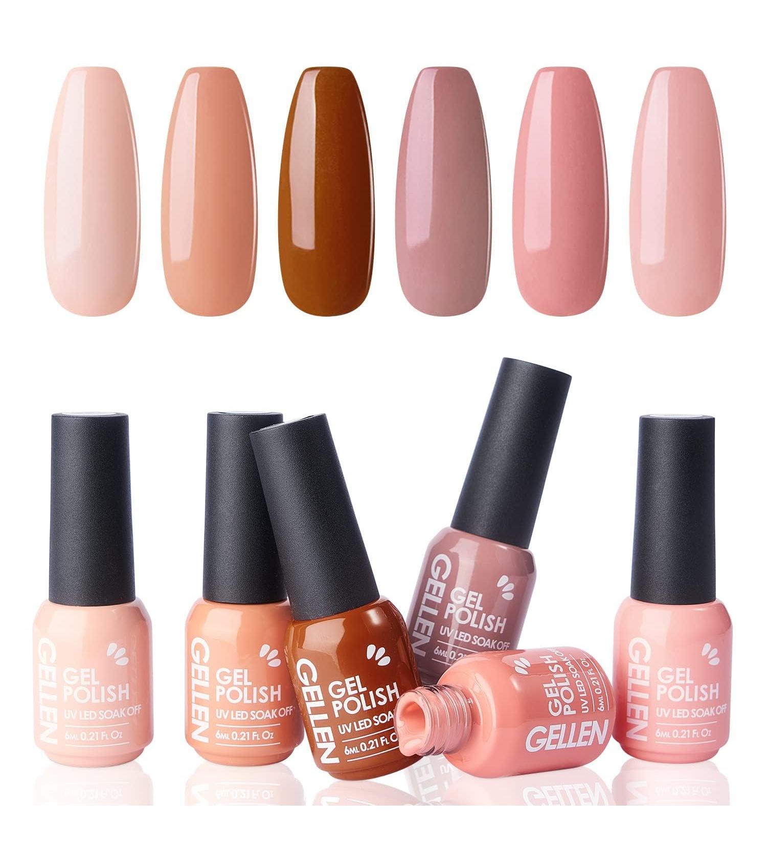 Gellen Gel Nail Polish Kit - Pink Nudes Neutrals 6 Colors Gel Polish Warm Pastels Nail Gel Polish Set Nail Art DIY Home Gel Manicure Set - Buy Online on GoSupps.com