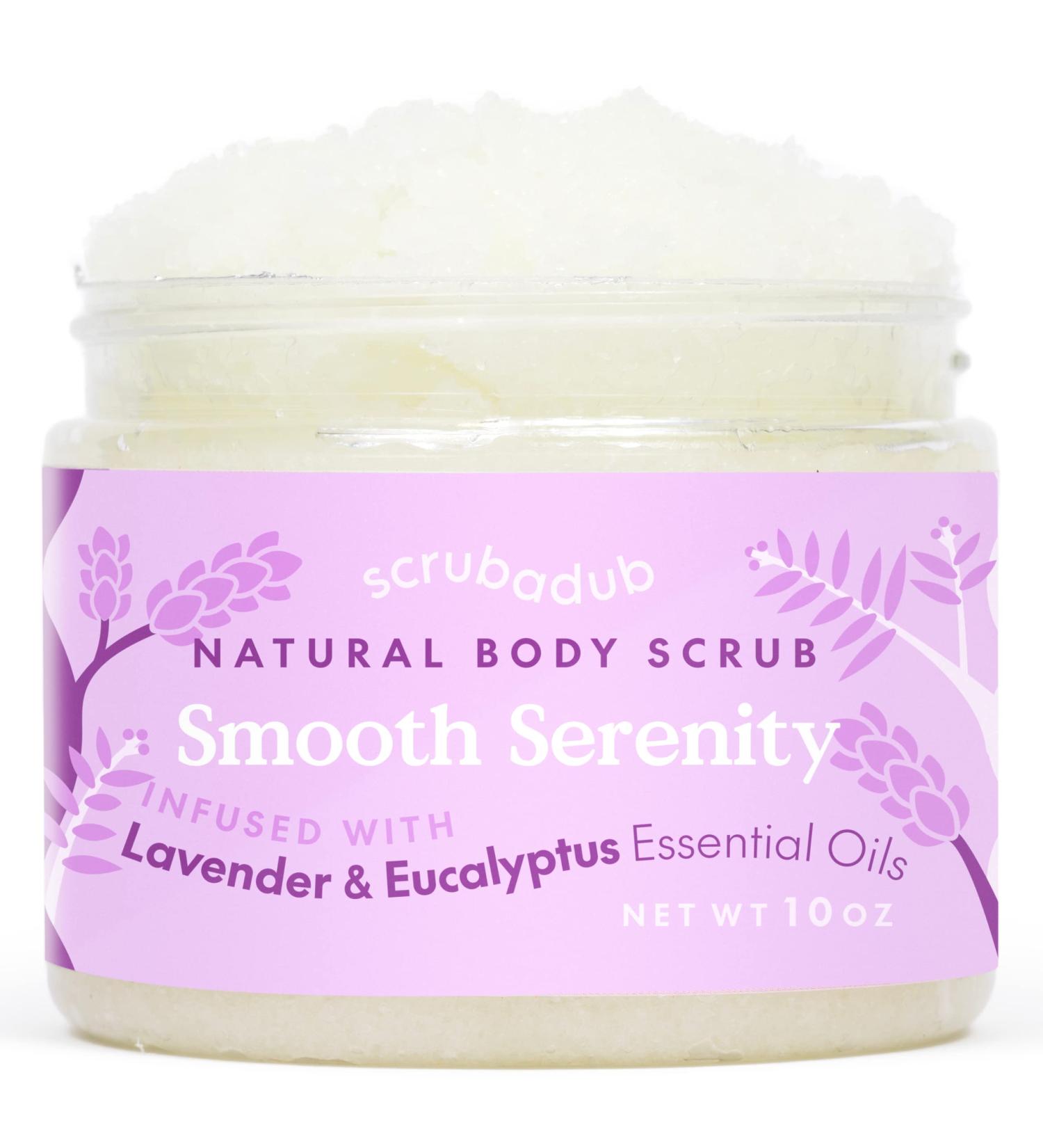 Scrubadub 10oz Lavender Eucalyptus Body Scrub | Exfoliating Scrub with 5 Natural Ingredients | Made in USA | Sea Salt Scrub for Face, Hands, Feet | Smooth Serenity - Buy Online on GoSupps.com