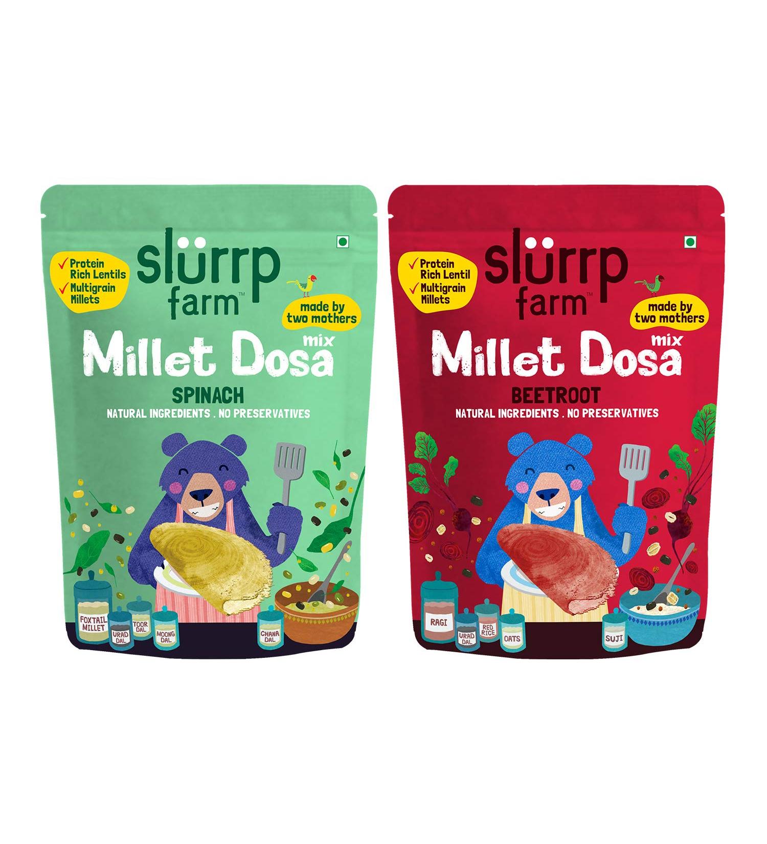Slurrp Farm Millet Dosa Instant Mix - Supergrains Spinach & Beetroot | Natural & Healthy Food - 10.5oz (Pack of 2) - Buy Online on GoSupps.com