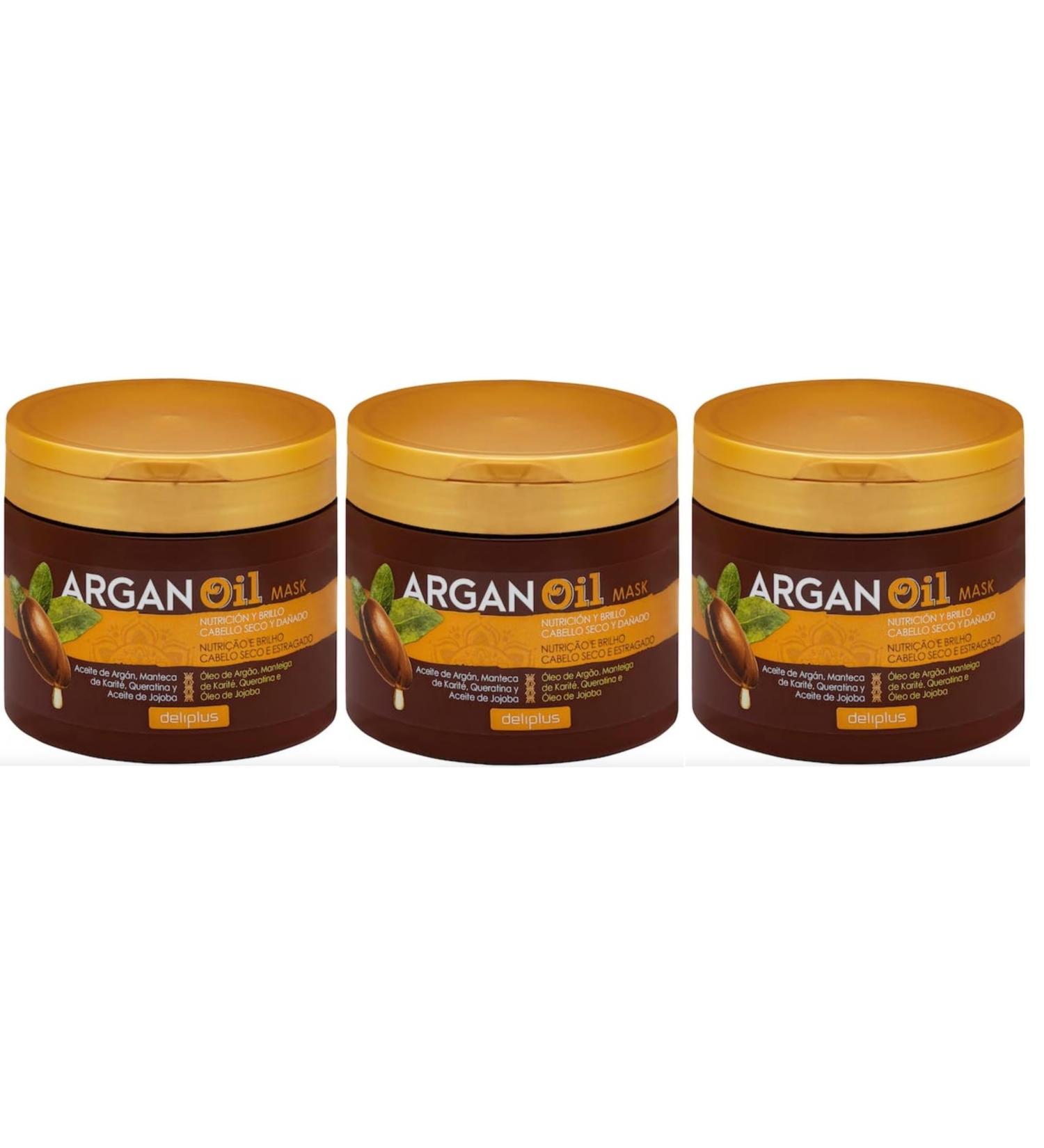 Lot de 3 pots de 400 ml pour cheveux secs et ab m s | Masque Argan Oil Deliplus | Total 1 2 l