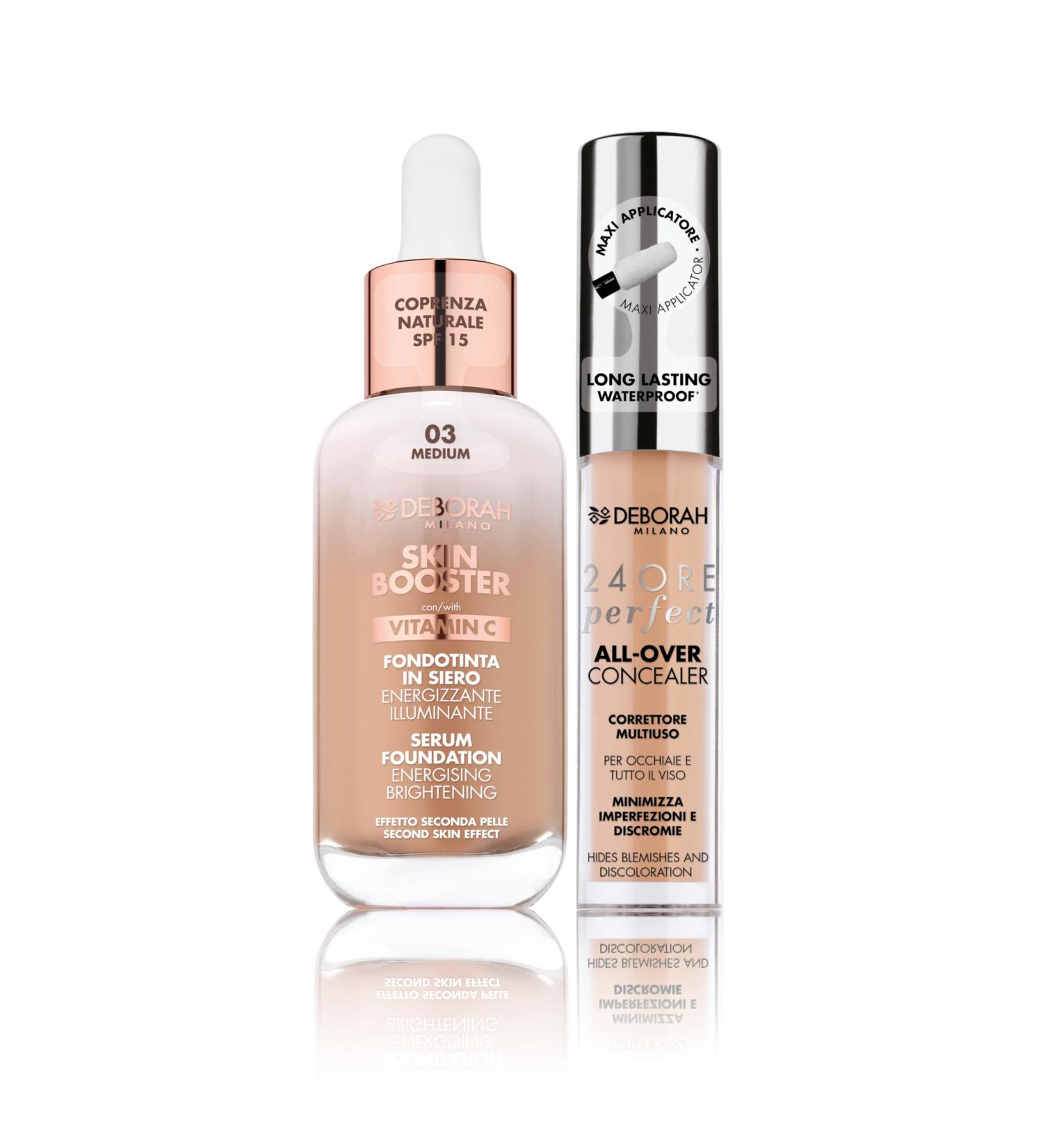  DEBORAH Deborah Milano Skin Booster Serum Foundation Set SPF15 N.3 Medium with Vitamin C Natural Effect 30 ml and Perfect 24 Hour Liquid Concealer 03 Sand Long Lasting Waterproof 5.5 g - Buy Online on GoSupps.com