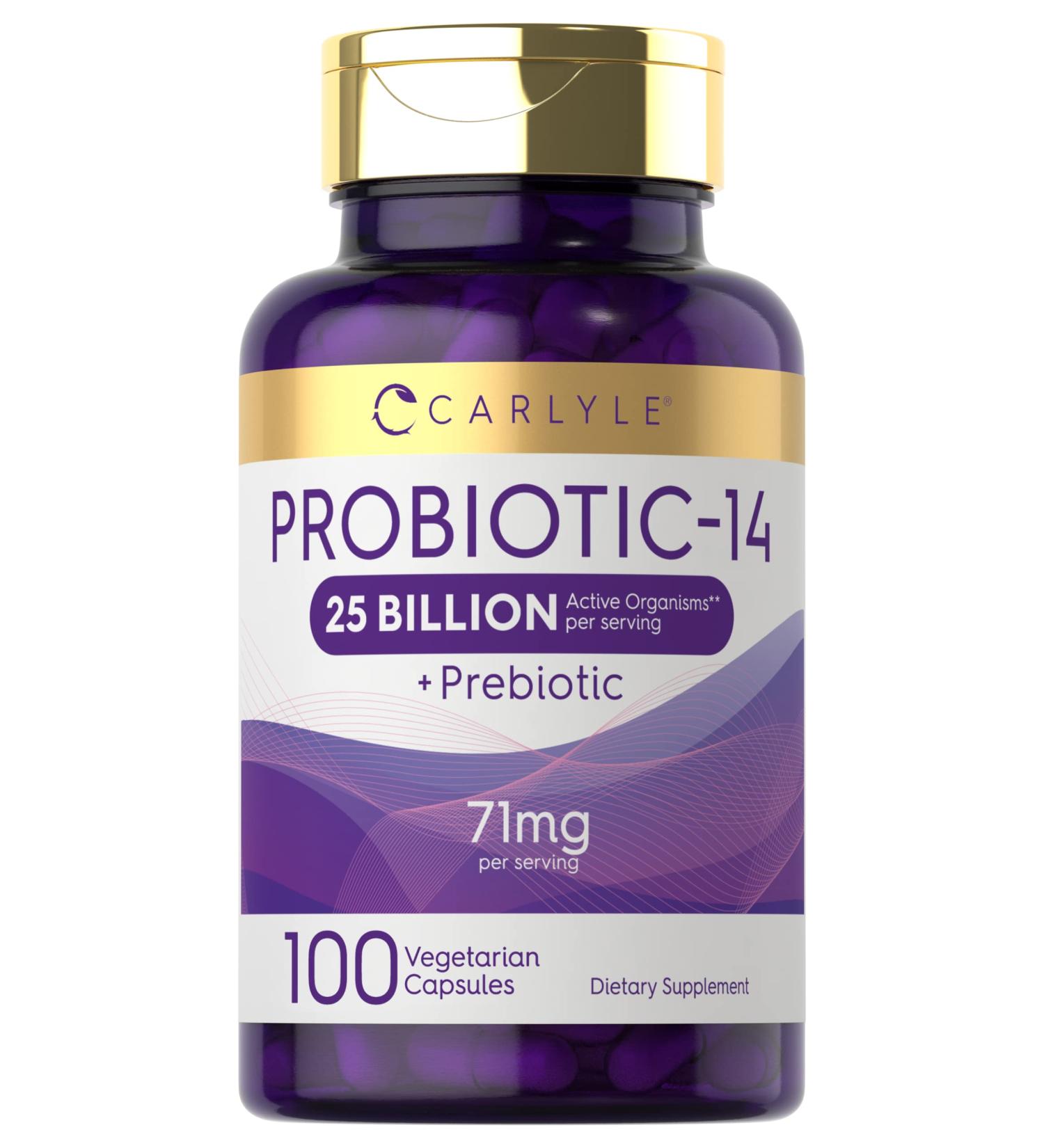 Carlyle Probiotics 25 Billion CFU with Prebiotics 100 Capsules Vegetarian Non-GMO Gluten-Free Supplement for Men & Women - 100 Count - Buy Online on GoSupps.com