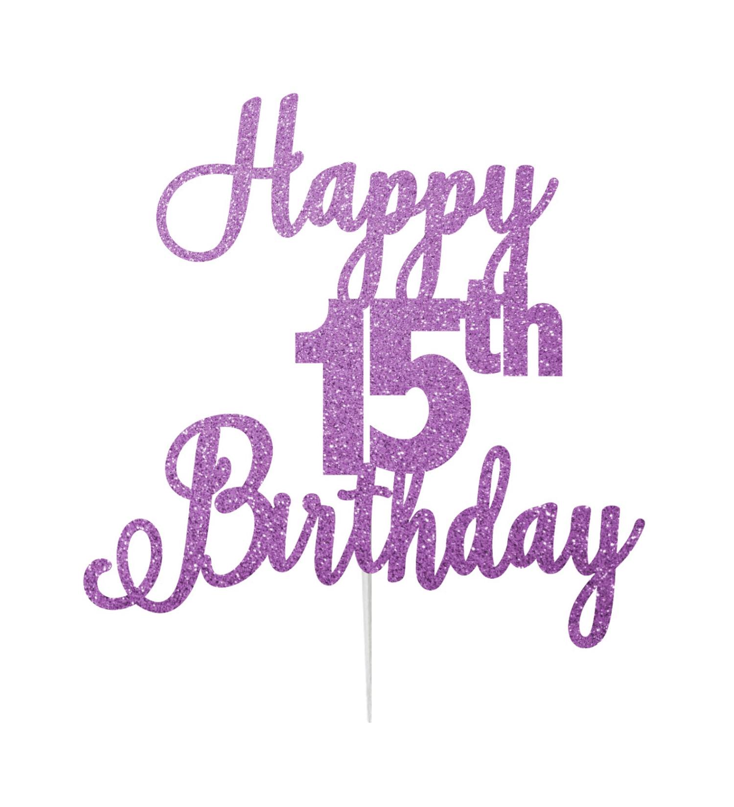 LissieLou Happy 15th Birthday Cake Topper in Pretty Glitter Card Made in the UK - Light Purple - Buy Online on GoSupps.com