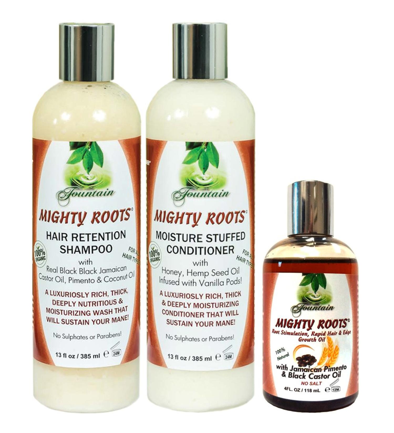 Fountain Mighty Roots Jamaican Pimento and Black Castor Oil with Shampoo and Conditioner Receding Hairline Combo