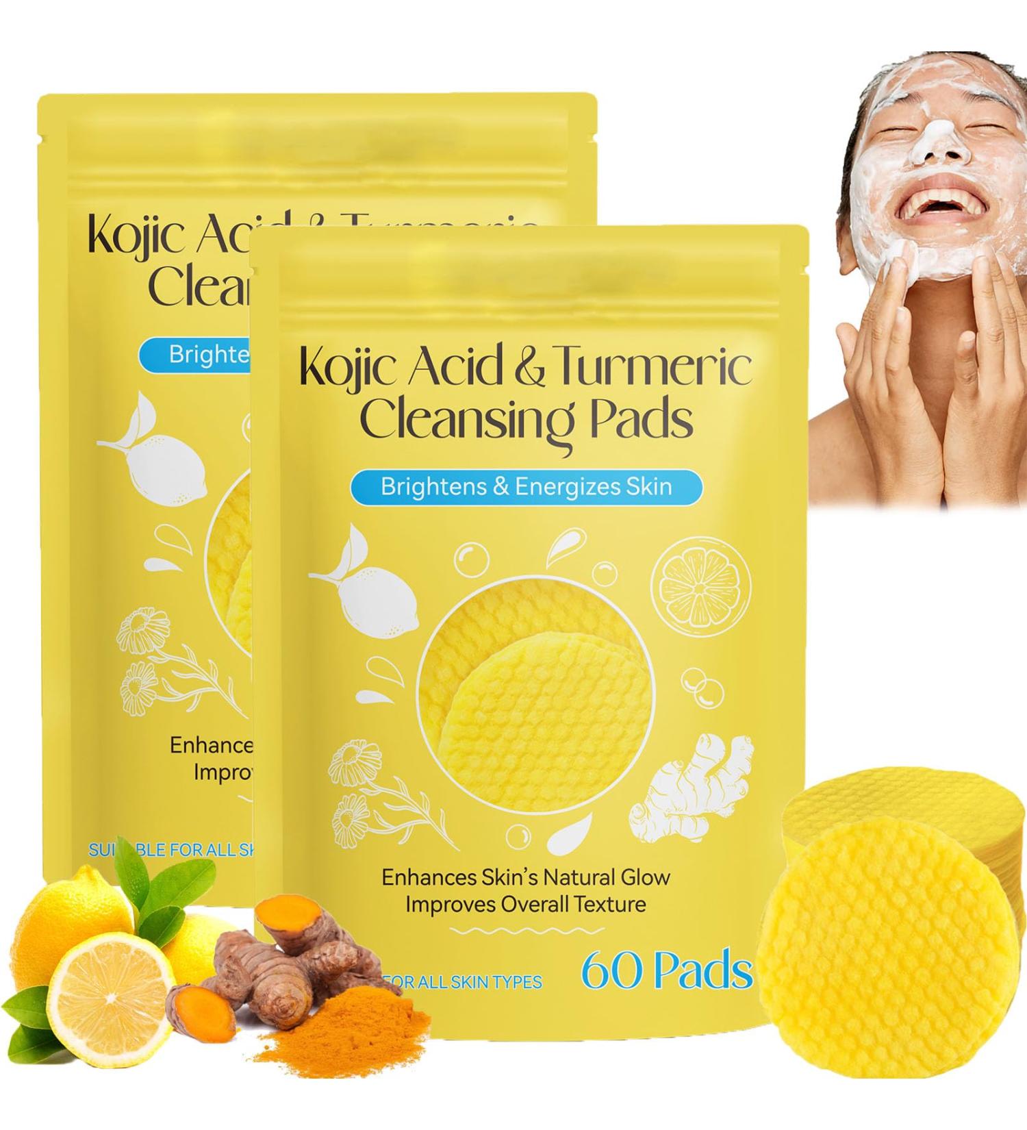 Turmeric Cleansing Exfoliating Pads - 60 Pcs Facial Skincare with Kojic Acid | Foaming Exfoliating Pads for Radiant Skin - Buy Online on GoSupps.com