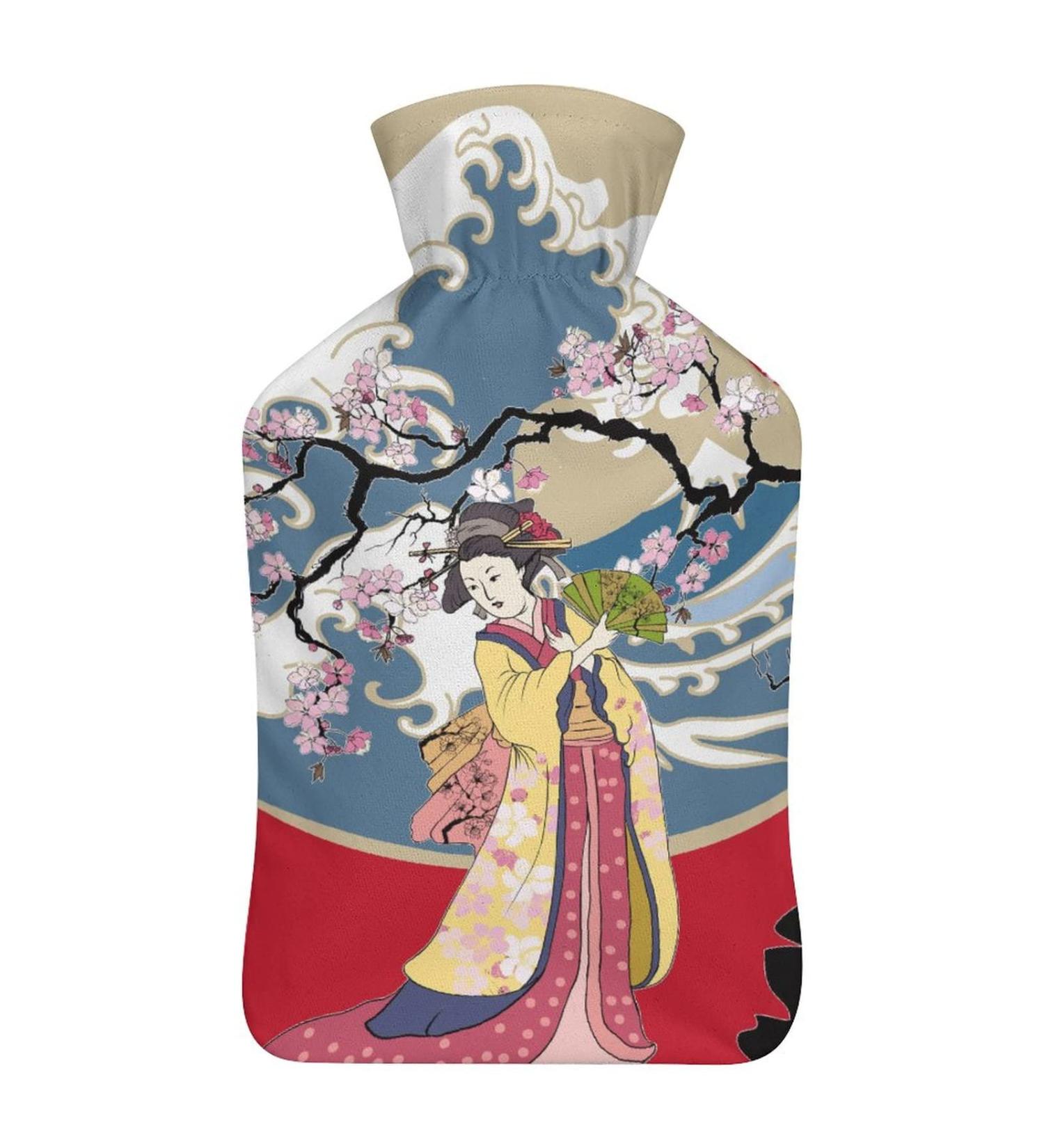 Japanese Wave Heat Bottle with Lid - Cherry Blossom Hot Water Sac for Pain Relief Cramps & Foot Warmers - Buy Online on GoSupps.com