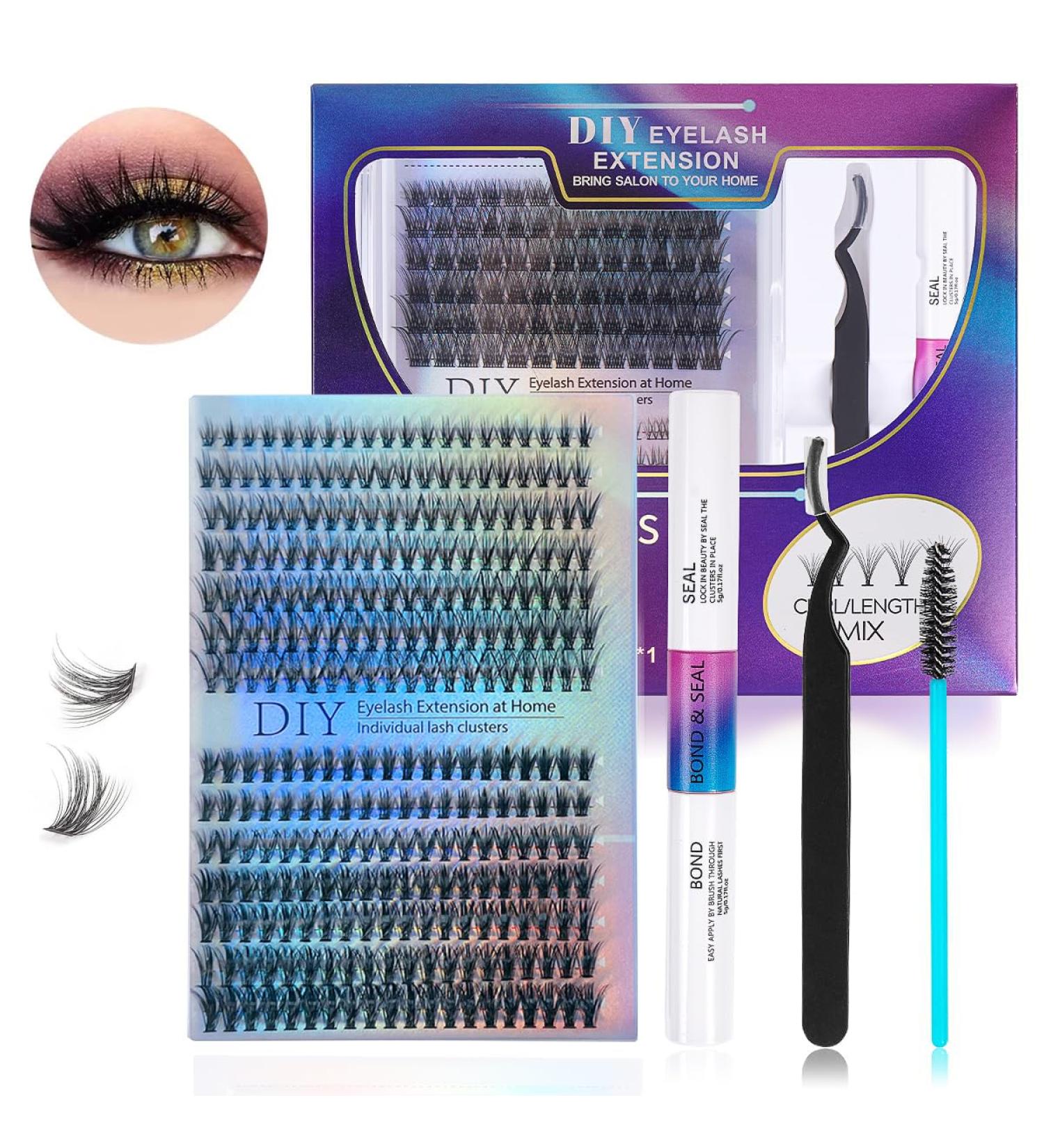 Best Eyelash Extensions Kit - Single Lash Clusters 9-16mm Mix with Bond Seal & Applicator for Home Use - 126 Clusters - Buy Online on GoSupps.com