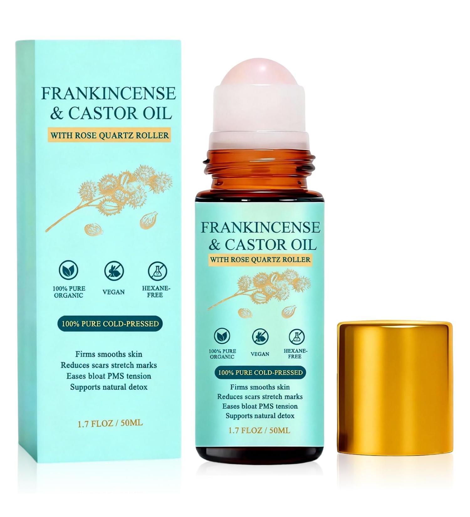 Frankincense and Castor Oil Roll On with Rose Quartz Delivers Silky Smooth Skin Feel Suitable for Face Neck Abdomen 50ML/1.7OZ(1 Pcs) - Buy Online on GoSupps.com