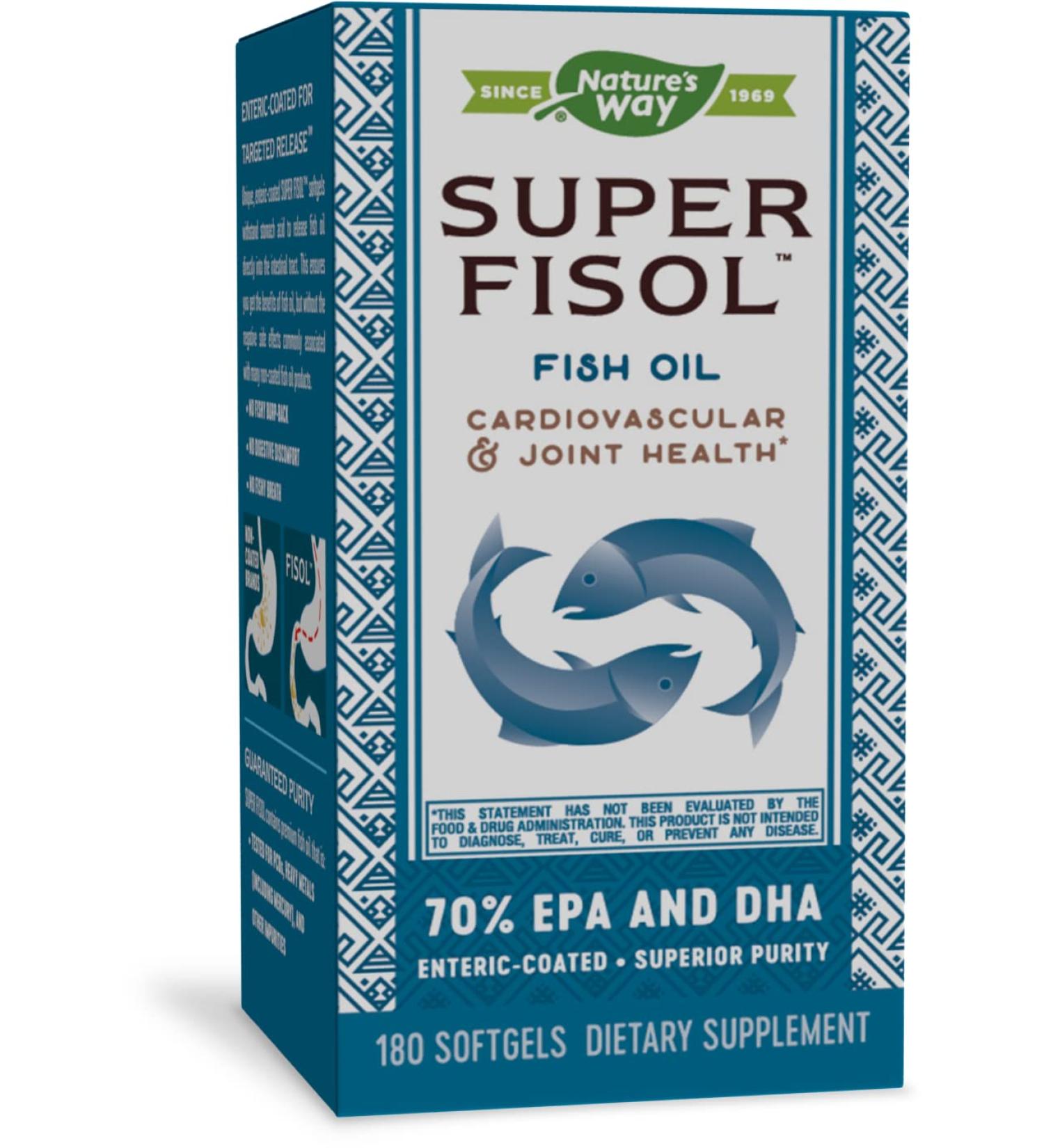 Nature's Way Super Fisol Fish Oil | Enteric Coated 180 Softgels - Premium Omega-3 Supplement - Buy Online on GoSupps.com
