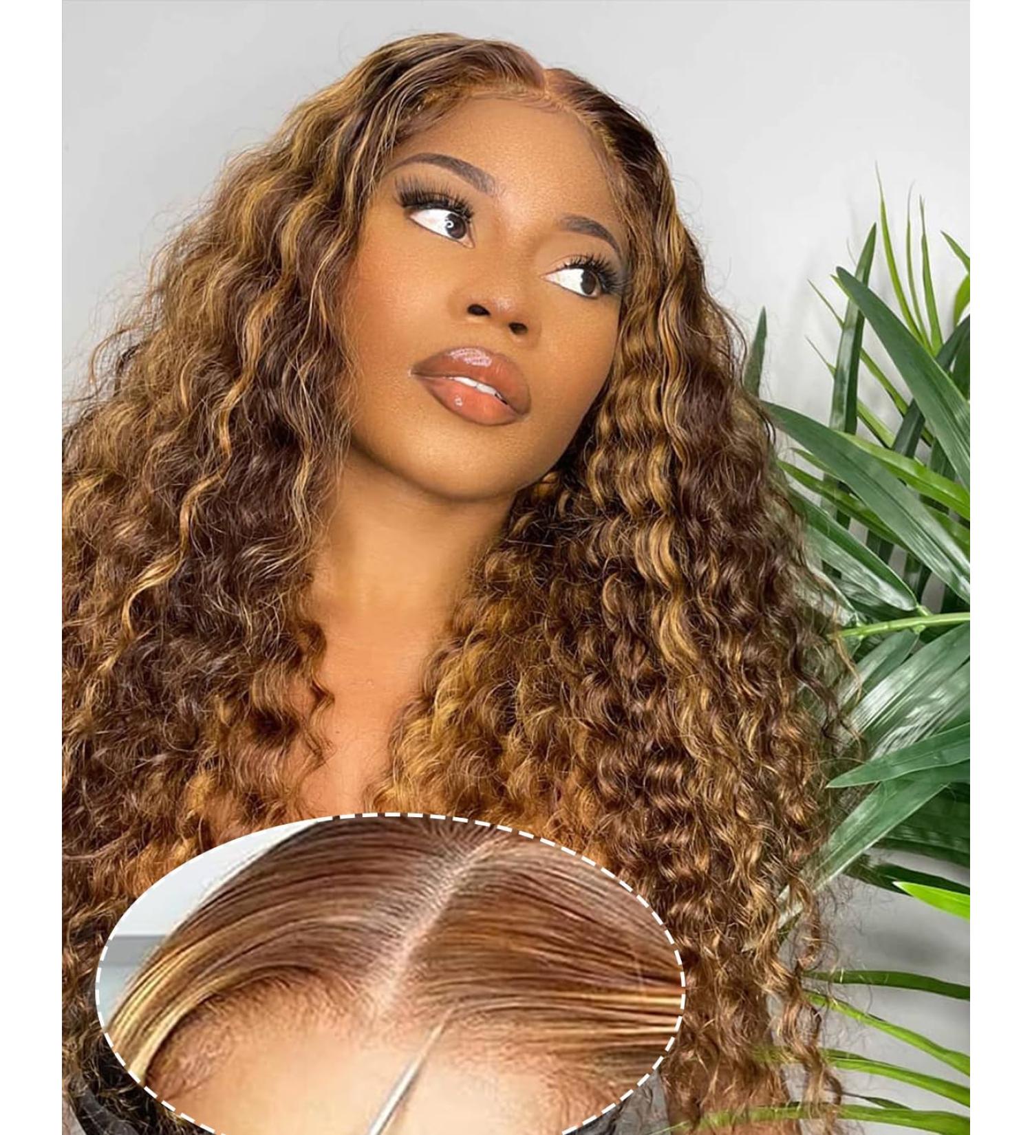 Buy YDDM 5x5 HD Lace 24 Honey Blonde Highlight Glueless Wig for Black Women - Real Human Hair Deep Wave & Water Wave Styles - Buy Online on GoSupps.com