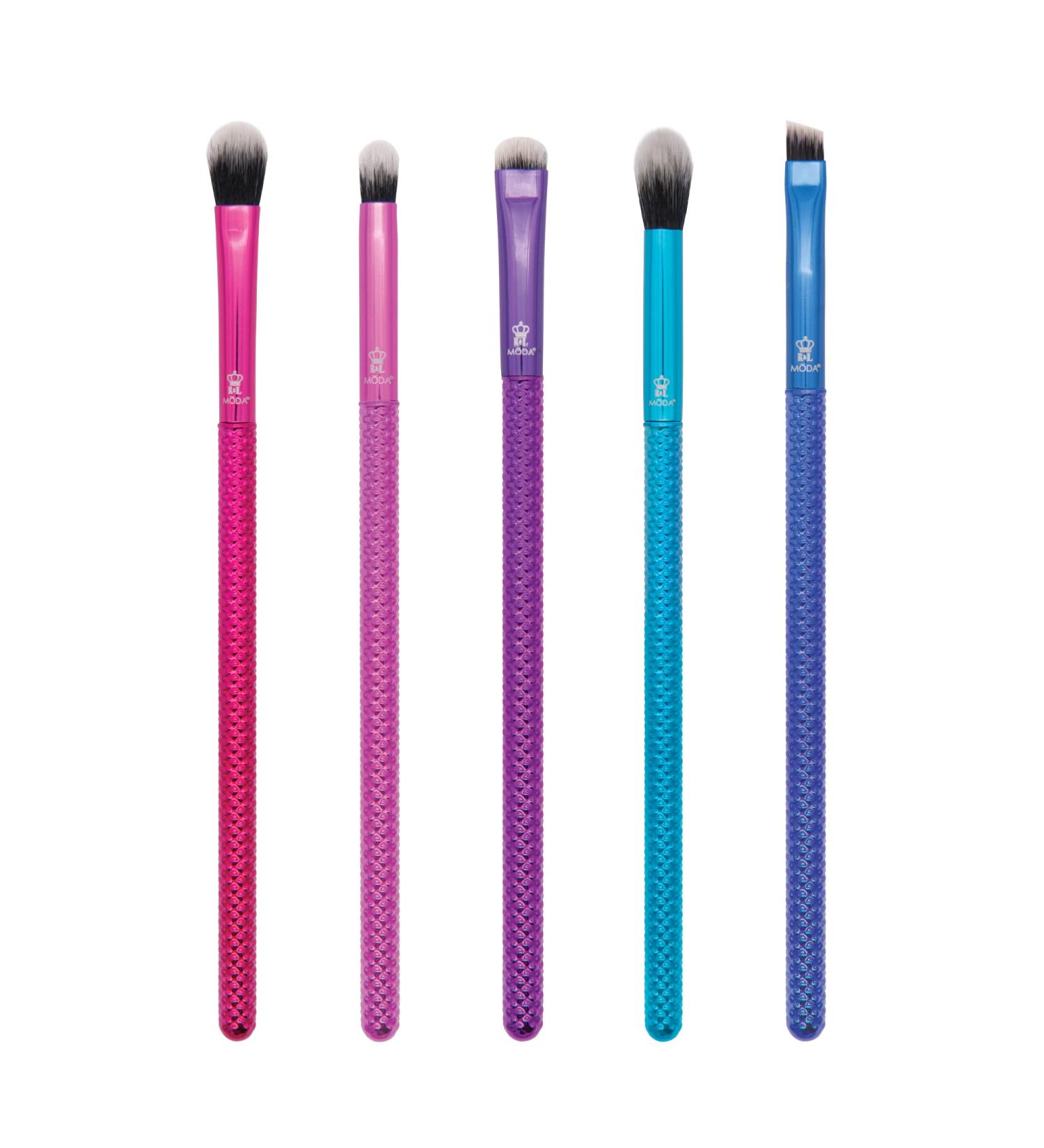MODA Pro 5pc Deluxe Eye Makeup Brush Kit | Shader Crease Detail Smudger & Liner Brushes - Multi-Colored Metallic | International Shipping Available - Buy Online on GoSupps.com