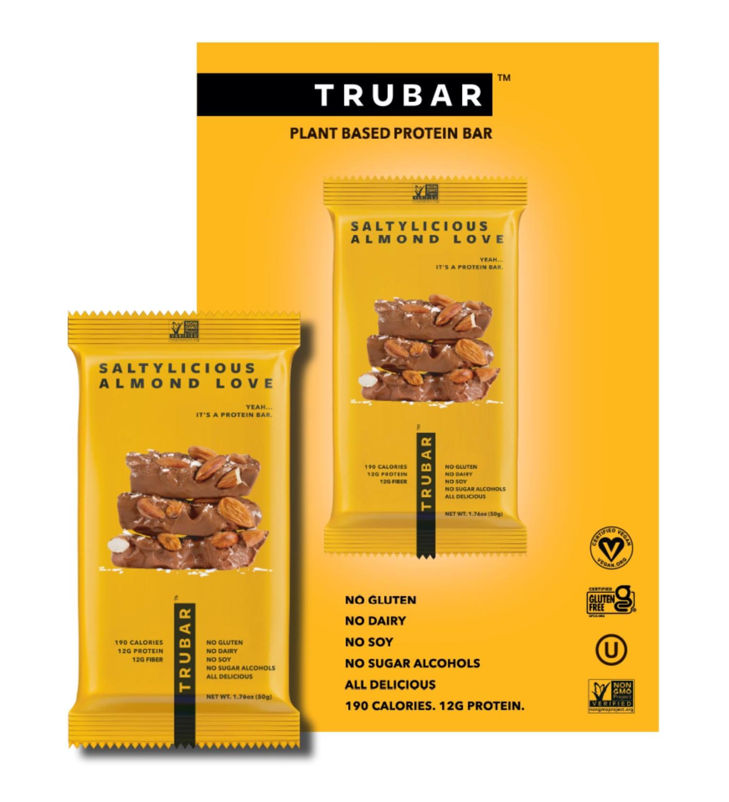 TRUBAR Vegan Protein Bar - Saltylicious Almond Love | Gluten Free Plant Based 12G Protein Healthy On-the-Go Snack - 12 CT - Buy Online on GoSupps.com
