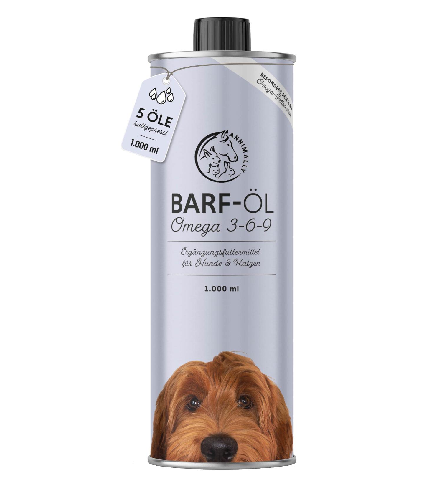 Premium Barf Oil for Dogs 1000ml - Omega 3-6-9 with Salmon Rapeseed Hemp & Borage Oils - Enhance Dog Nutrition - Buy Online on GoSupps.com