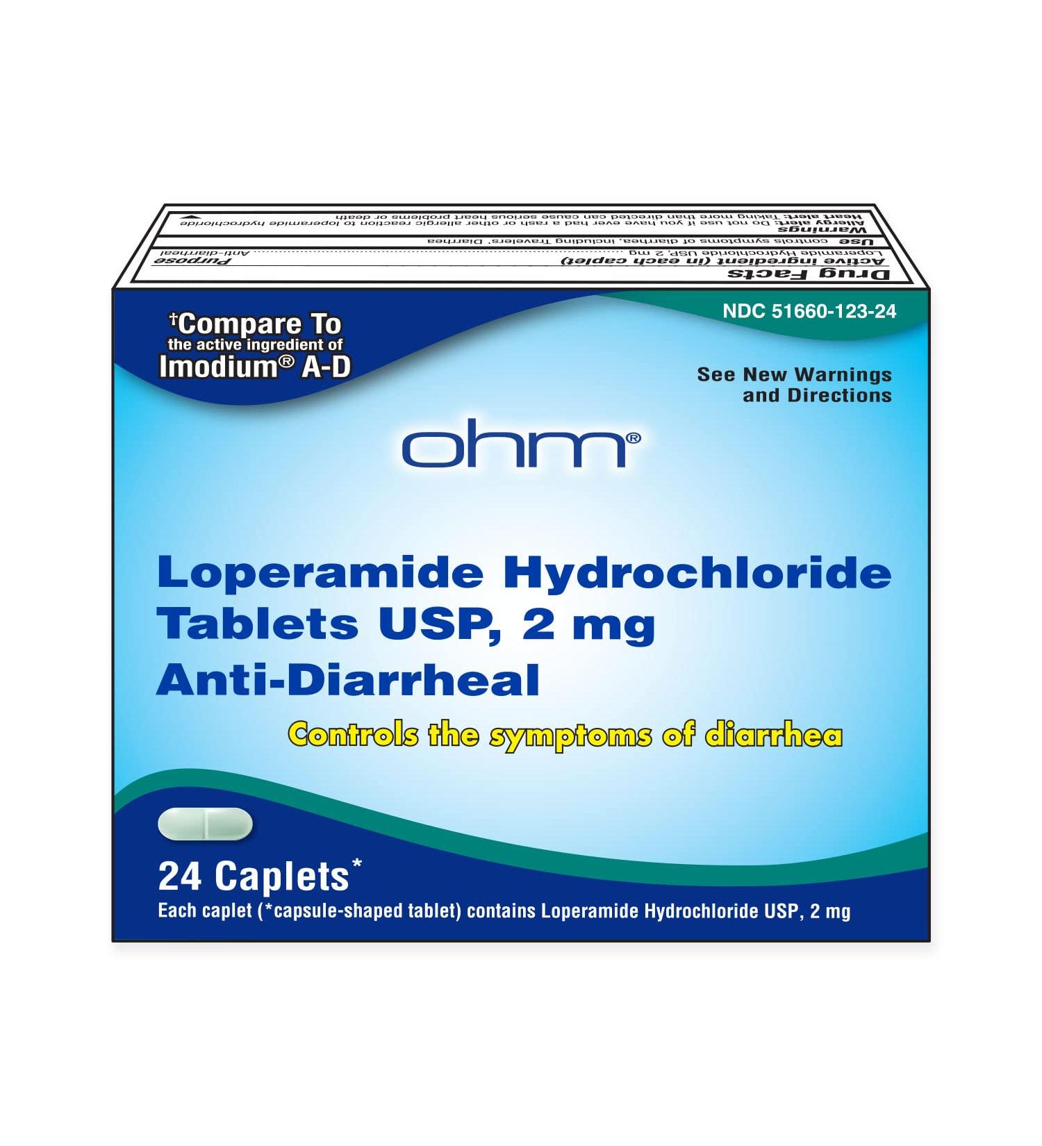 Ohm Loperamide Hydrochloride Caplets 2mg - 24 Count Anti-Diarrheal - Buy Online on GoSupps.com