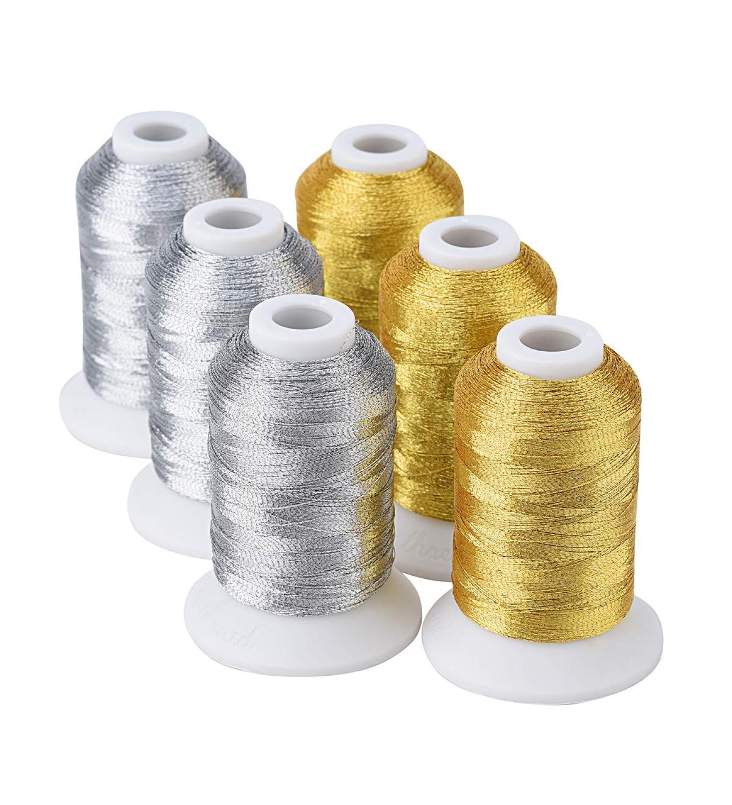 Simthread Metallic Embroidery Machine Thread - 6 Spools (3 Gold + 3 Silver) 500M - Ideal for Embroidery and Decorative Sewing - Buy Online on GoSupps.com