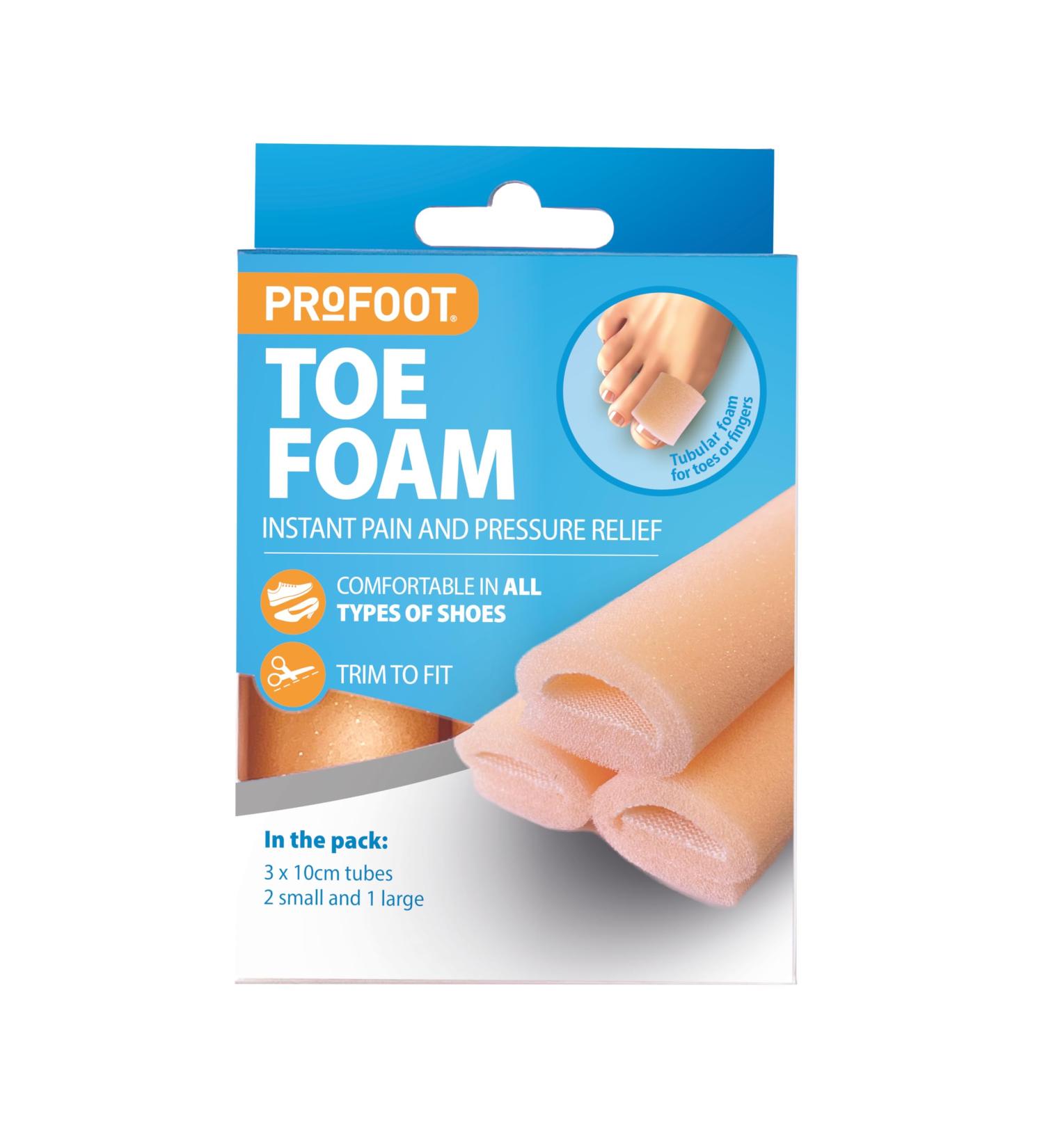 Profoot Toe Foam Ideal for bunions Corns Foot discomfort and Hammer Toe Soft Foam Toe Tubes for Relieving Pain Caused by Pressure and Friction can be Cut to Size - Pack of 3B00PB1N5MI Pack of 2