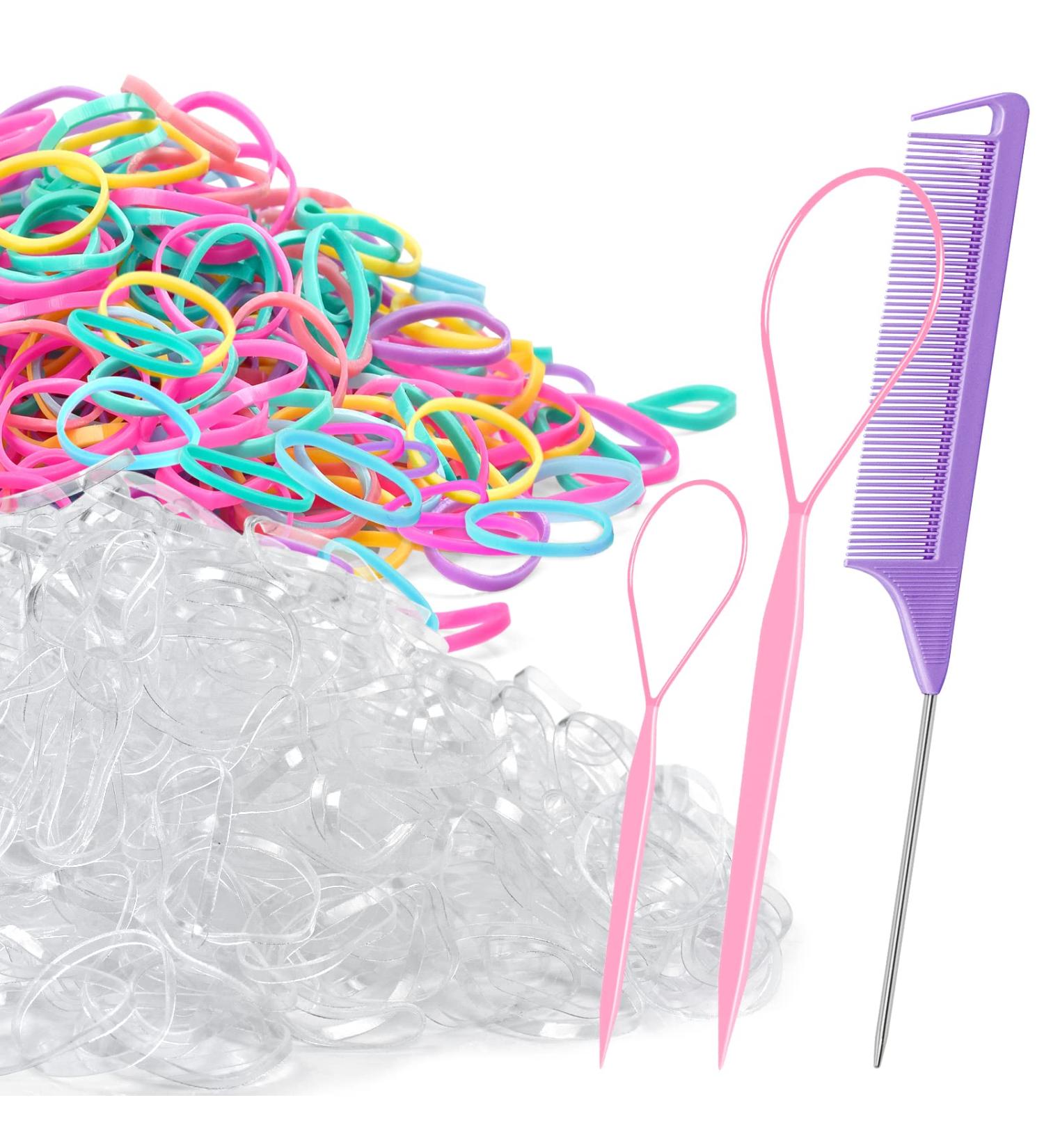 TsMADDTs 1000pcs Hair Rubber Bands with Topsy Hair Tail Tools - 500pcs Clear Elastics Bands, 500pcs Colorful Mini Hair Rubber Bands, Hair Loop, Rat Tail Comb - Buy Online on GoSupps.com