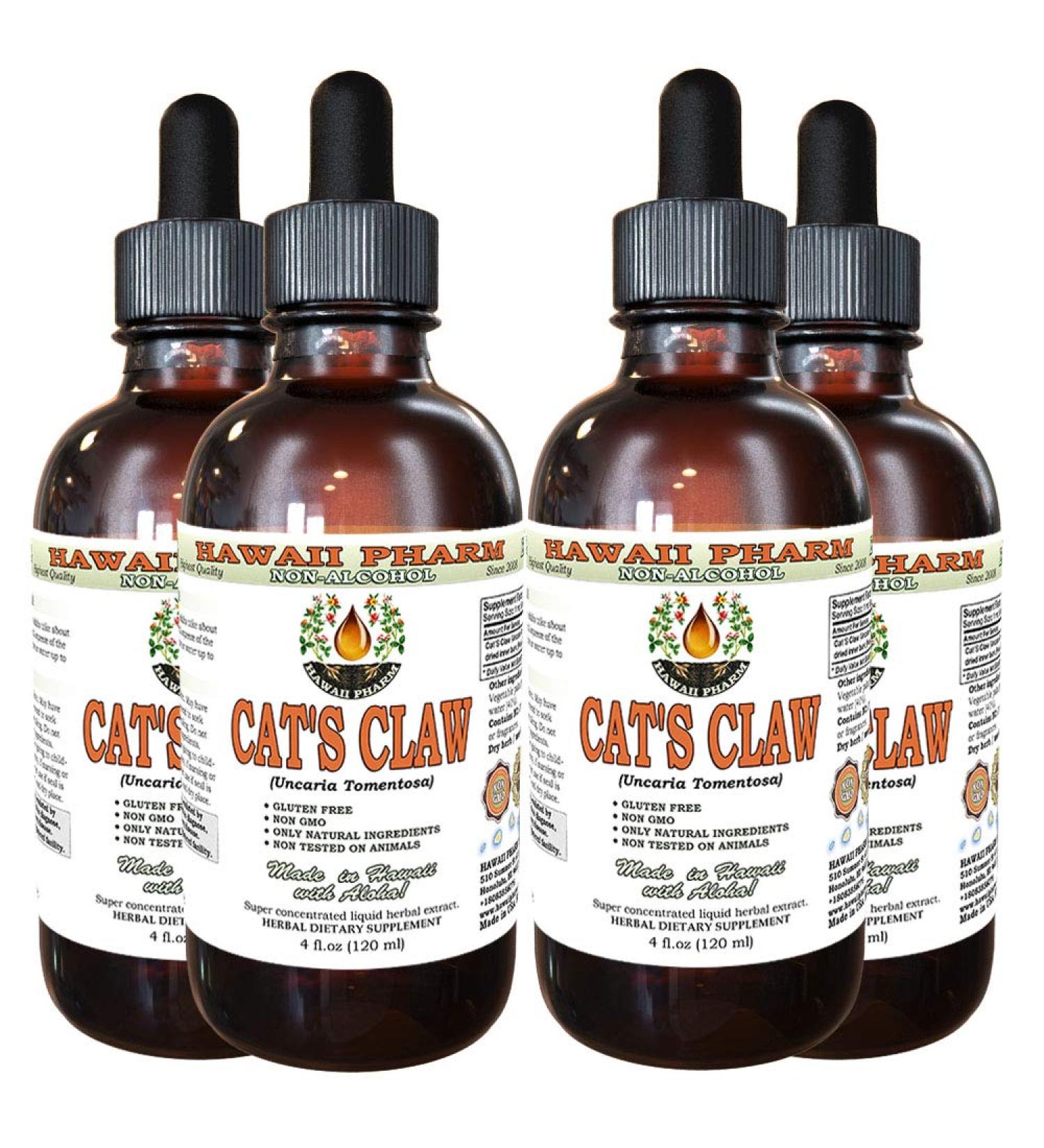 Cat's Claw Alcohol-Free Liquid Extract Cat's Claw (Uncaria Tomentosa) Dried Inner Bark Glycerite Hawaii Pharm Natural Herbal Supplement 4x4 oz 16 Fl Oz (Pack of 1) - Buy Online on GoSupps.com