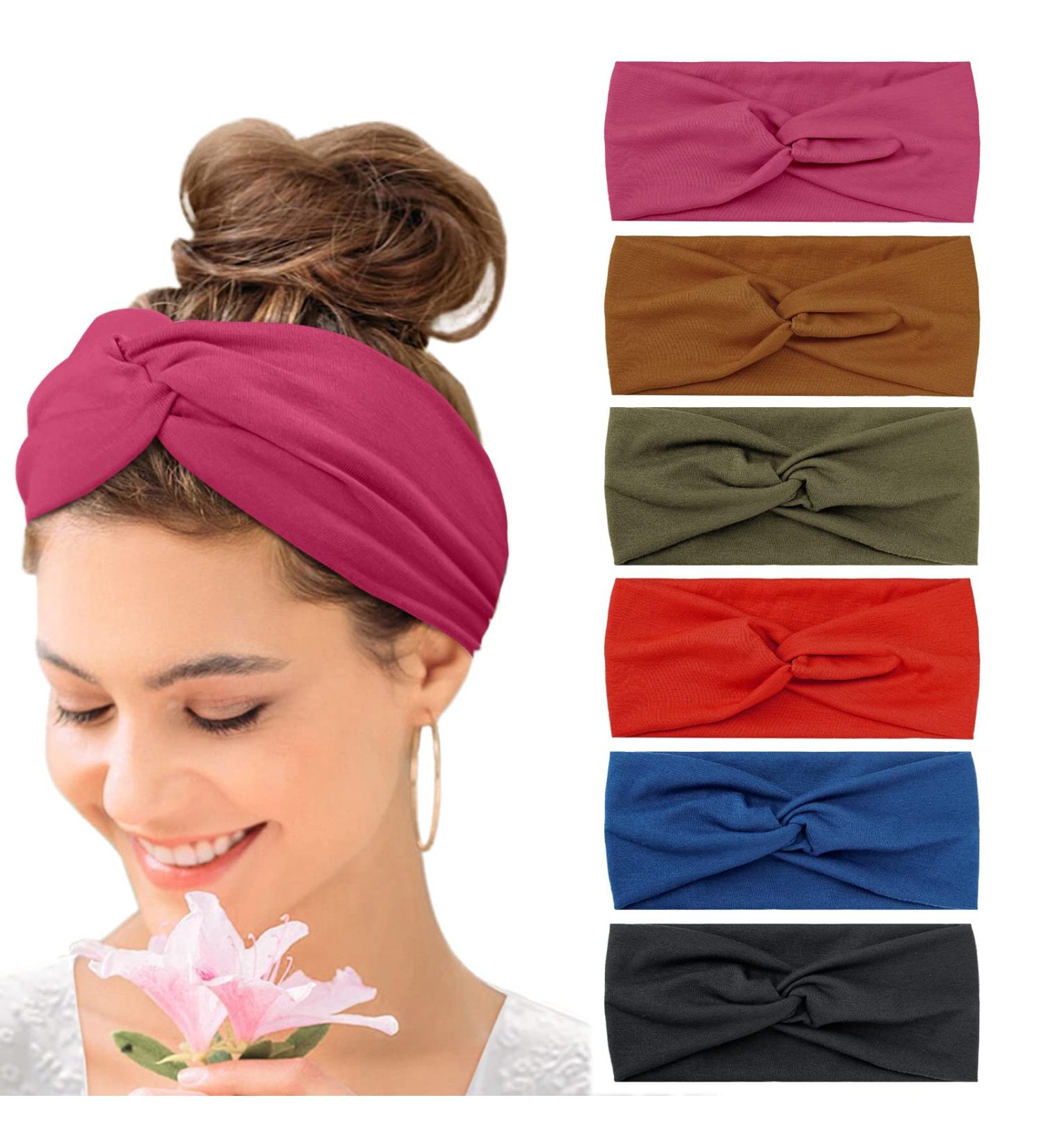 Kavya Wide Boho Headbands for Women - 6 Pack Multicolored Hair Bands | Elastic Yoga Sports Hairbands - Buy Online on GoSupps.com