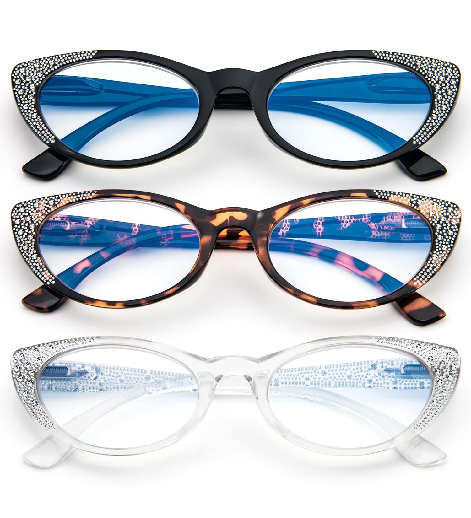 3 Pack Fashion Reading Glasses for Women - Blue Light Blocking Eyewear | Designer Spring Hinges - Black Tortoise Milky White | 2.0x Magnification - Buy Online on GoSupps.com