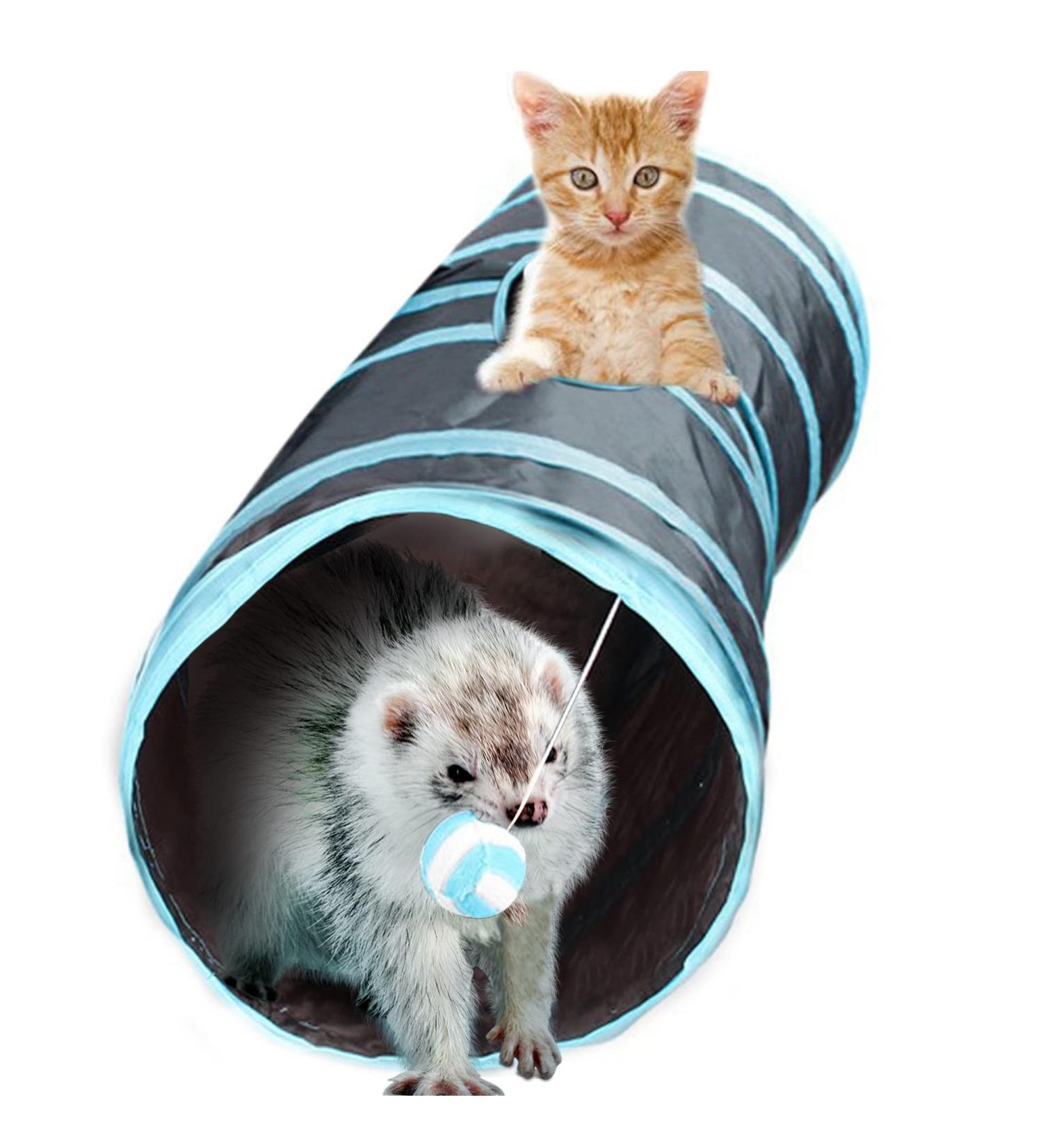 SunGrow Large Cat Tunnel Toy with Play Ball - Collapsible Maze Tube for Indoor Cats, Kittens, Rabbits, and Dogs - Buy Online on GoSupps.com
