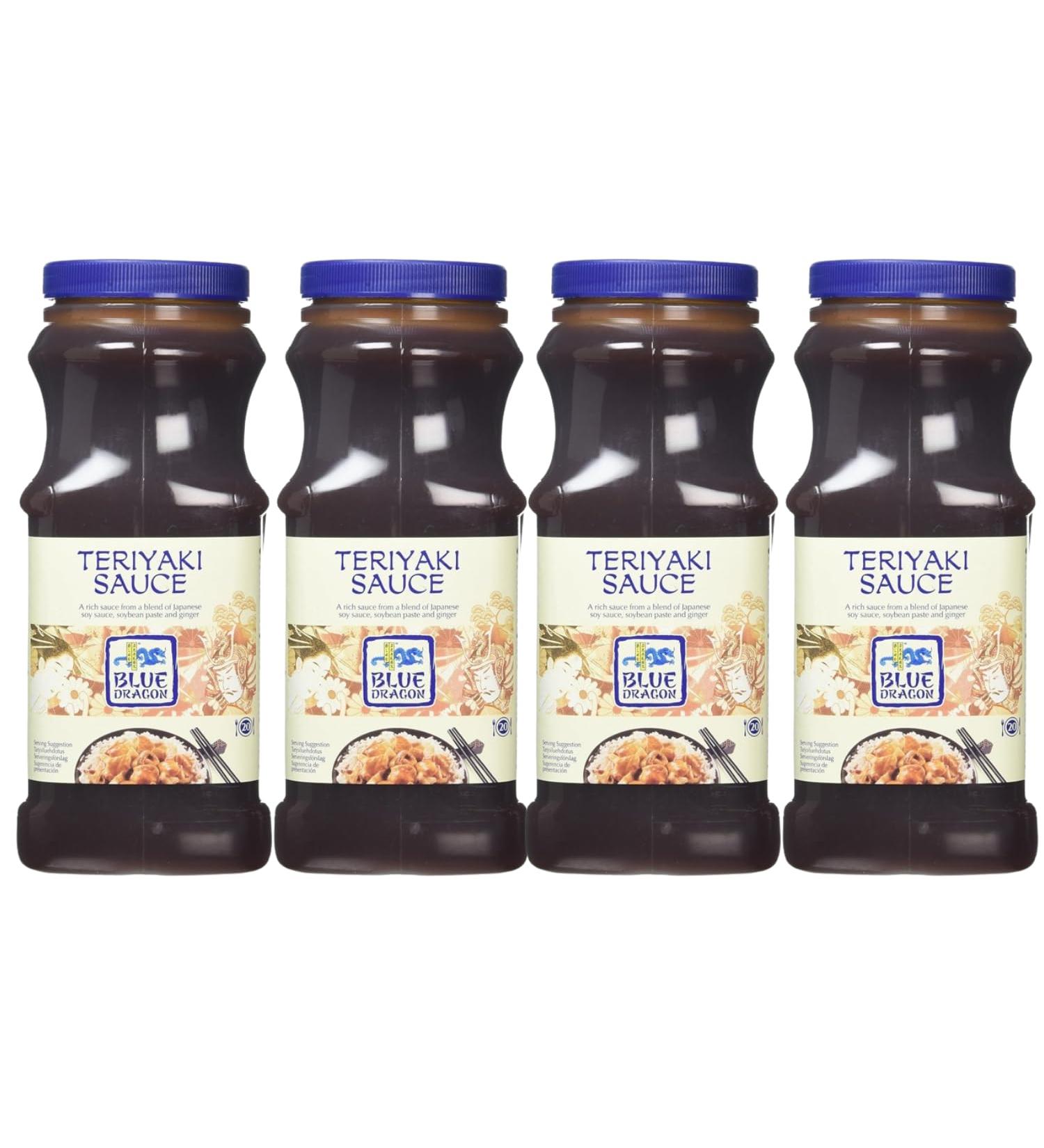 Teriyaki Sauce Blue Dragon 1 Litre | Sweet & Savoury Teriyaki-Noodles Marinade for Chicken Beef Salmon - Vegetables Gluten Free Vegan - Pack of 4 X 1 ltr - Buy Online on GoSupps.com