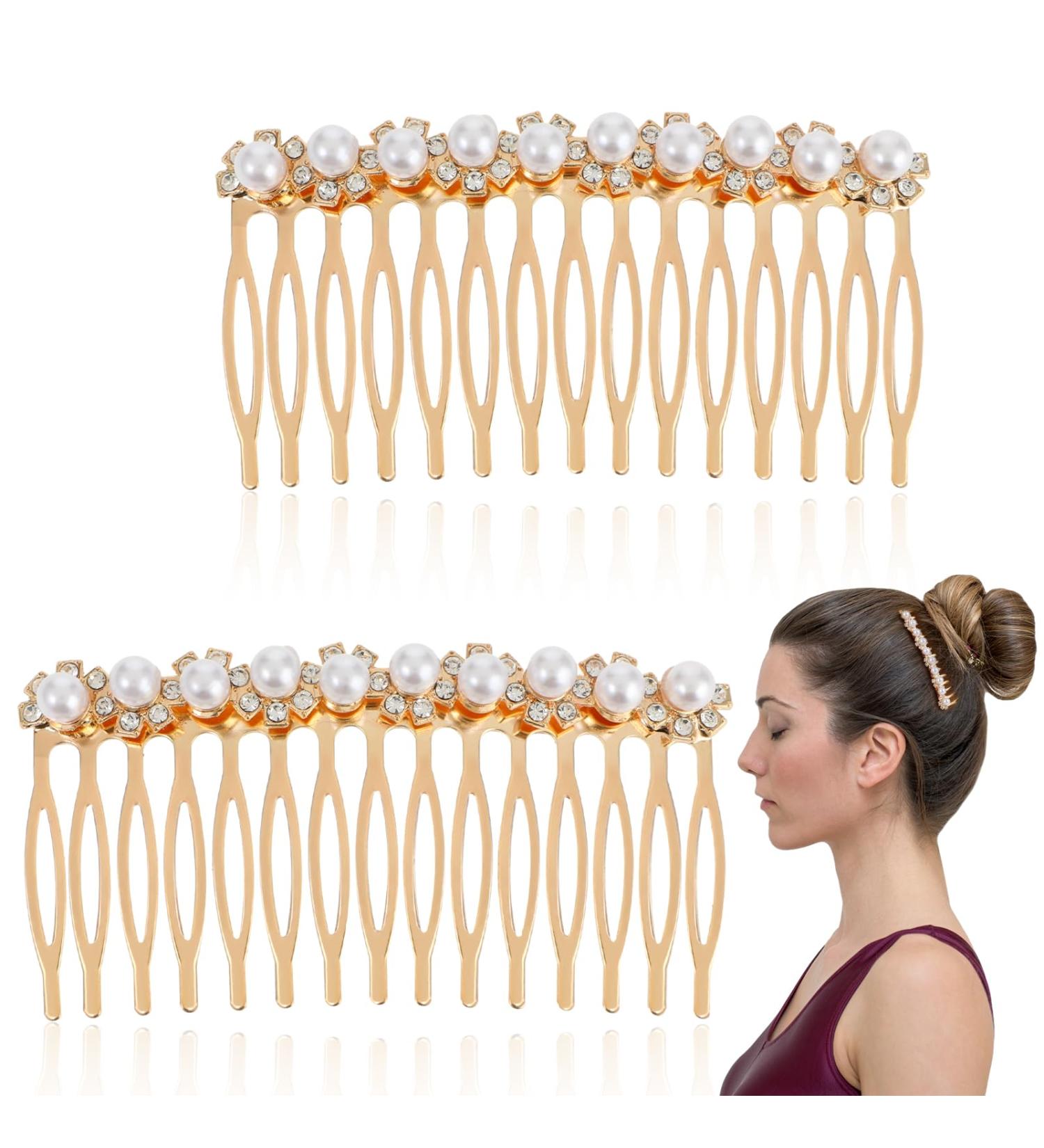 Ouligay 2-Piece Pearl & Crystal Hair Comb Set | Elegant Bridal Hair Accessories | Metal Side Combs & Hair Jewelry for Women - Buy Online on GoSupps.com