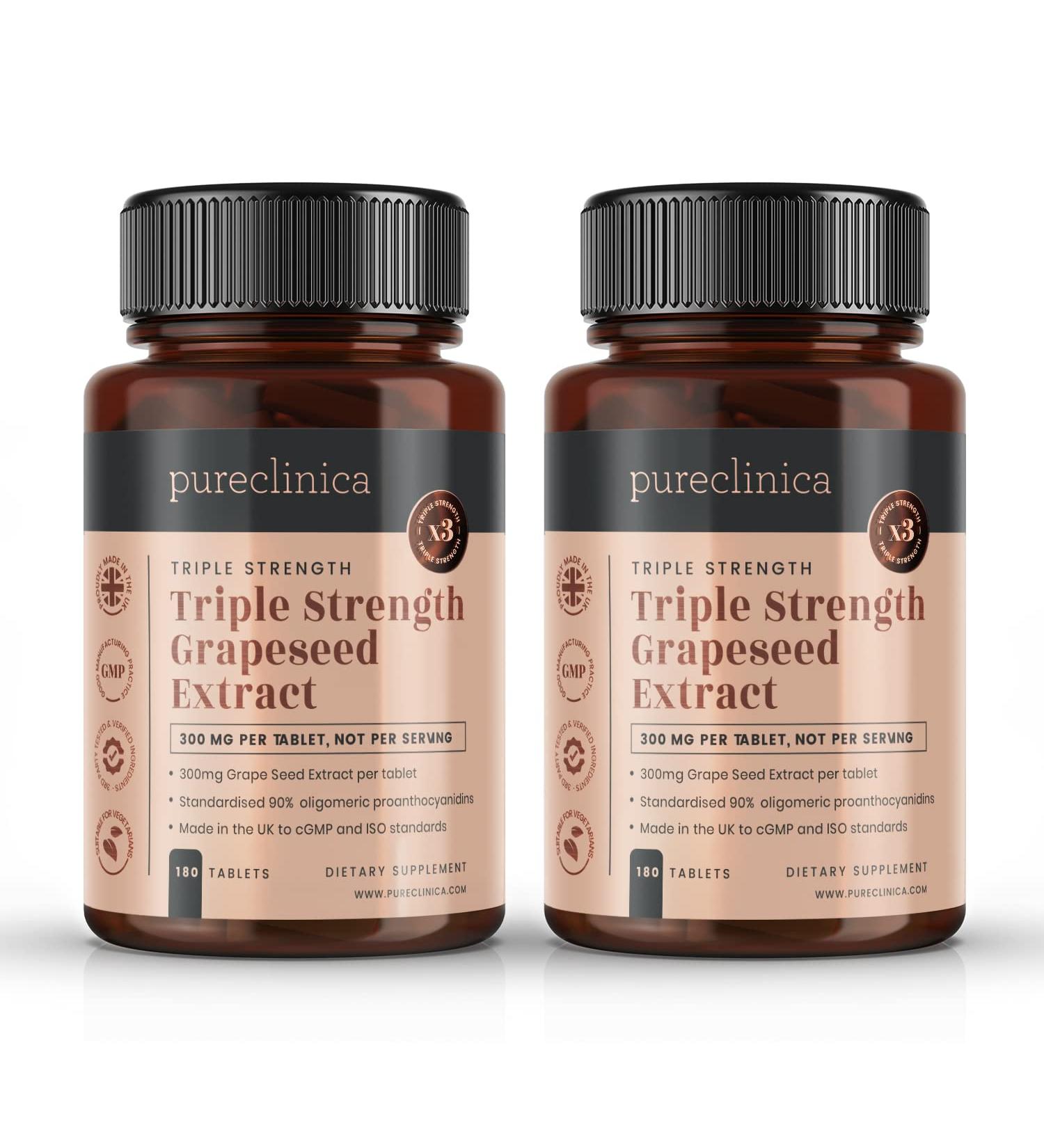Triple Strength Grape Seed Extract 300mg x 360 Tablets (2 Bottles of 180) - 12 Months Supply - Buy Online on GoSupps.com