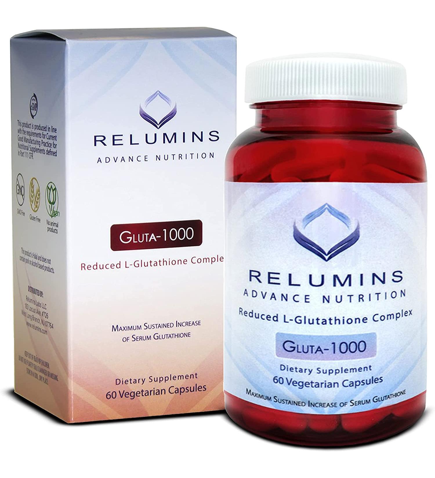 Relumins Advance Nutrition 1000mg Reduced L-Glutathione Complex with Alpha Lipoic Acid & Rosehips - 60 Veggie Caps - Buy Online on GoSupps.com