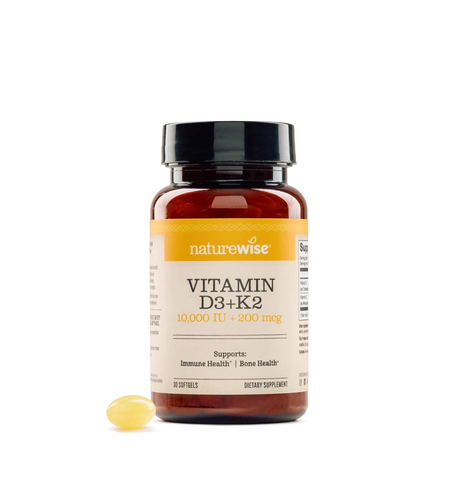 NatureWise Vitamin D3 10 000 IU Plus K2 (MK-7) 200 mcg with Organic Extra Virgin Coconut Oil - Supports Calcium Absorption Bone Heart & Immune Health - Non-GMO Soy & Gluten-Free - 30 Softgels 30 Count (Pack of 1) - Buy Online on GoSupps.com