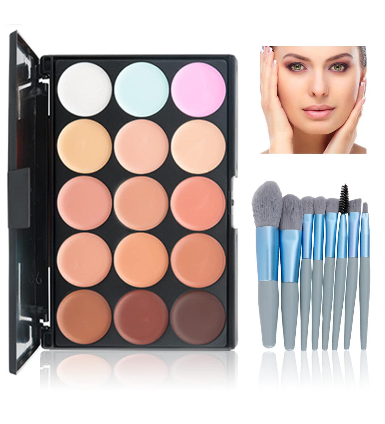 Wishesmar Concealer Palette - 15 Shades Color Corrector for Eye Rings | Camouflage Concealer & 8 Makeup Brushes | Perfect for Daily & Professional Use - Buy Online on GoSupps.com